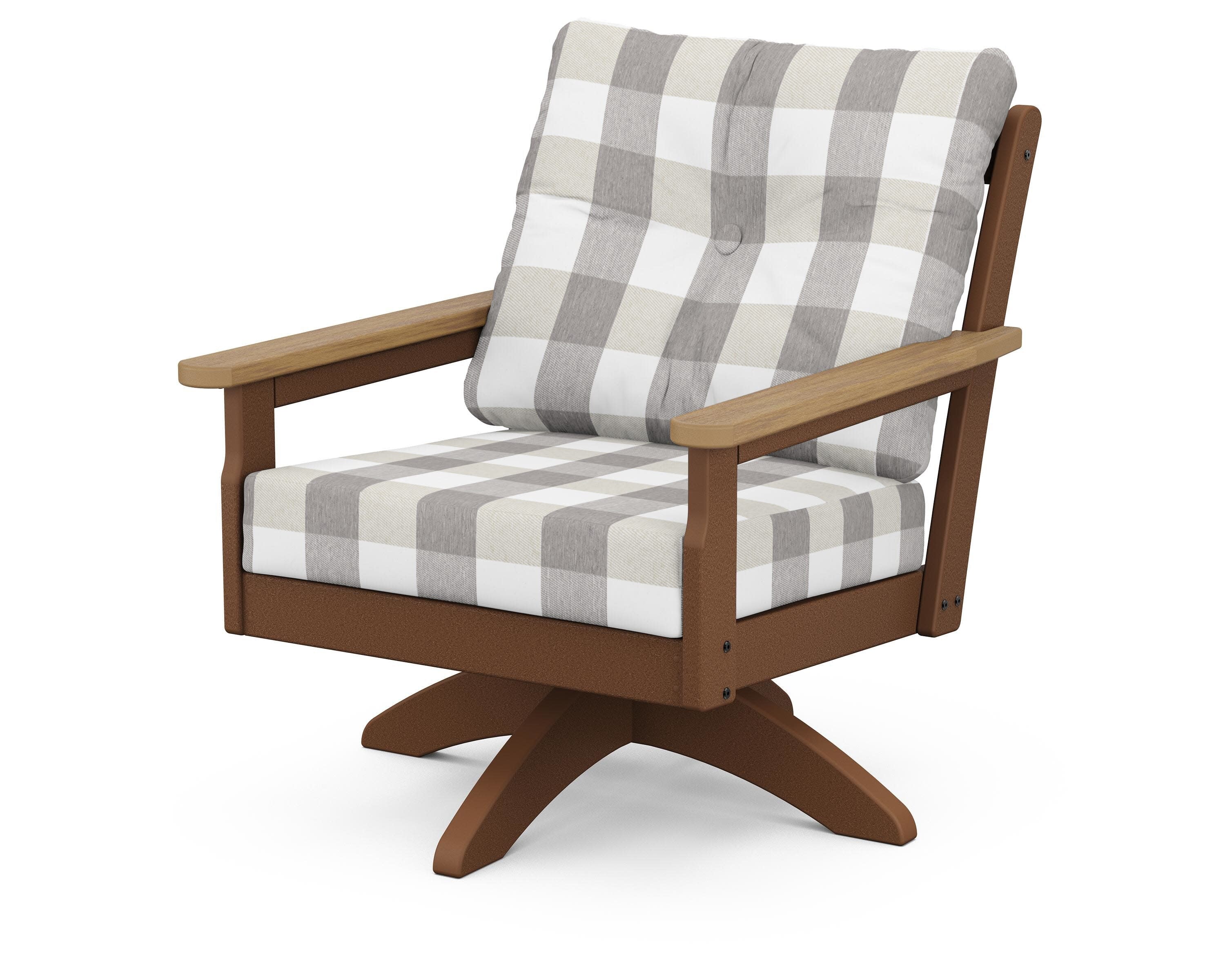Vineyard Deep Seating Swivel Chair in Teak / Natural / Buffalo Plaid Grey Mist