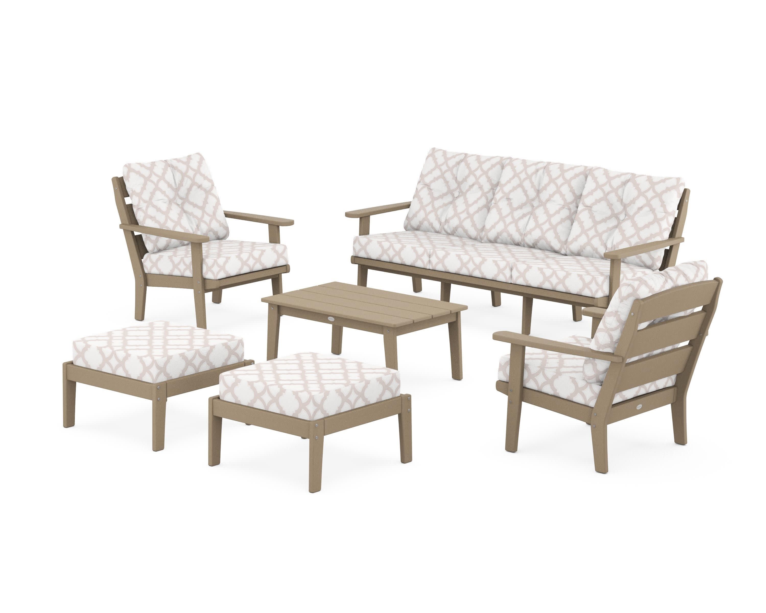 Lakeside 6-Piece Lounge Sofa Set in Vintage Sahara / Trellis Dune Burlap