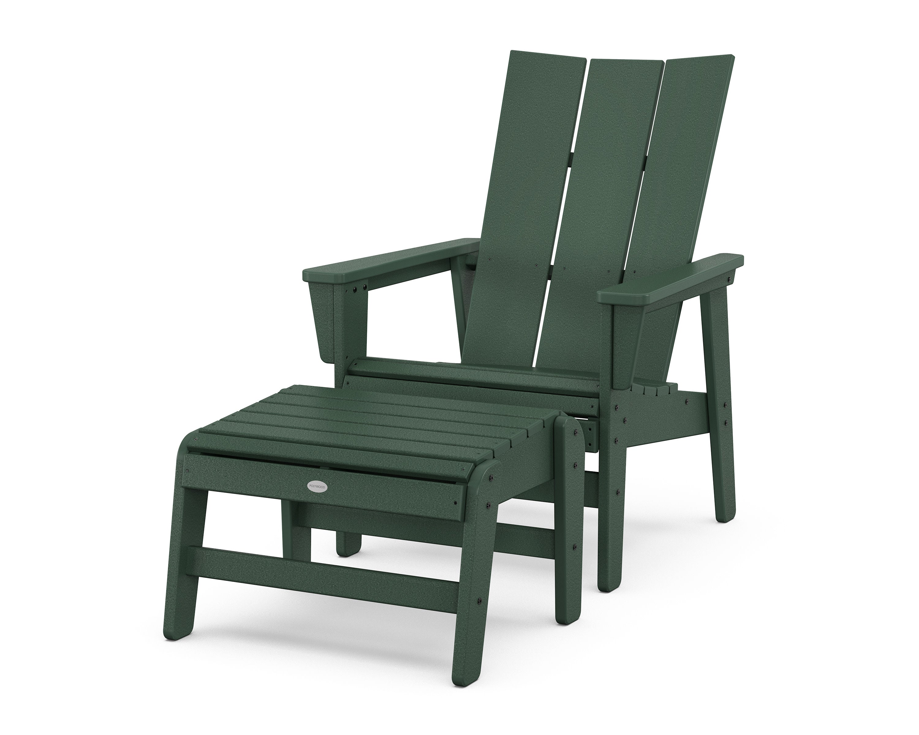 Modern Grand Upright Adirondack Chair with Ottoman in Green