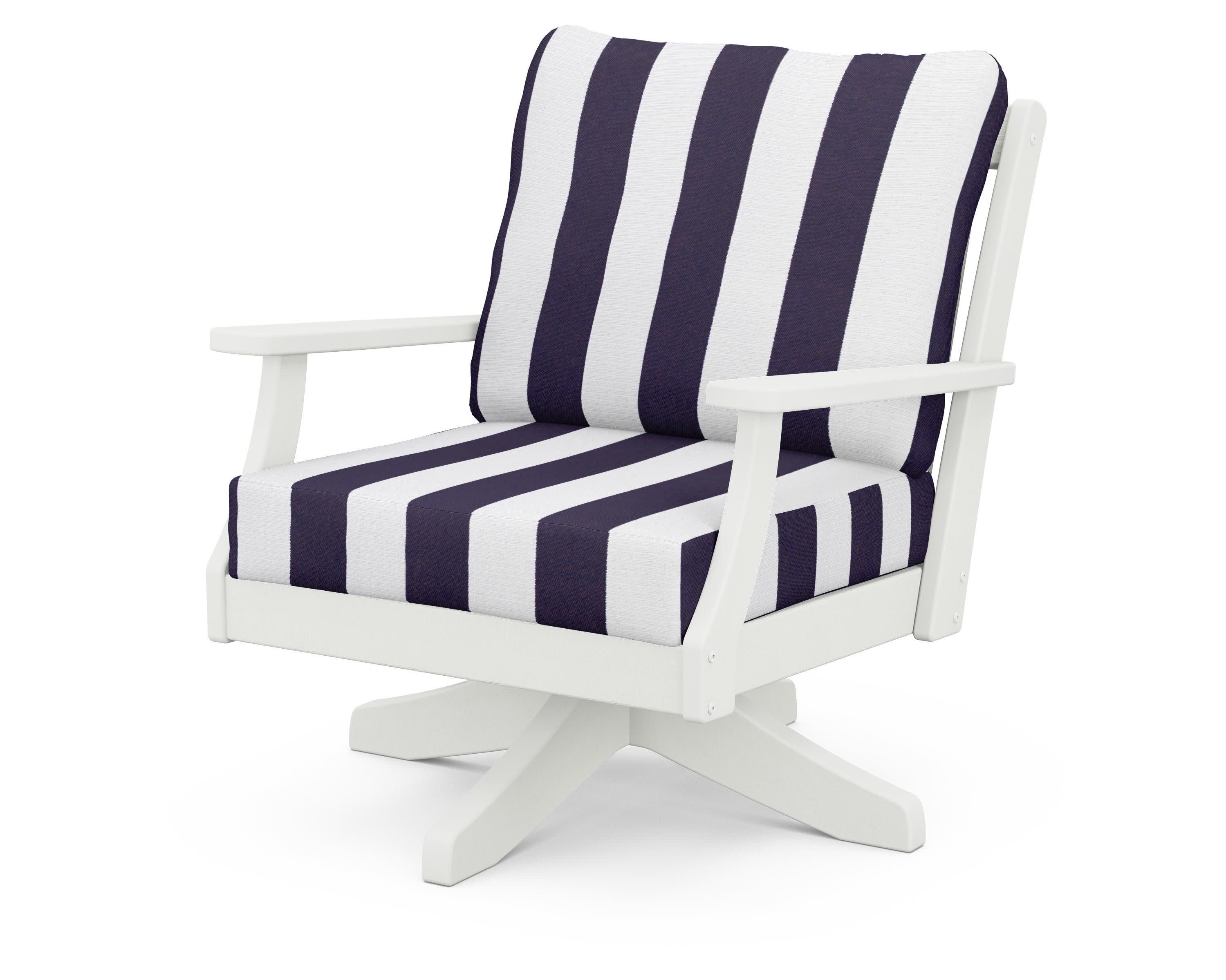 Braxton Deep Seating Swivel Chair in Vintage White / Cabana Stripe Navy