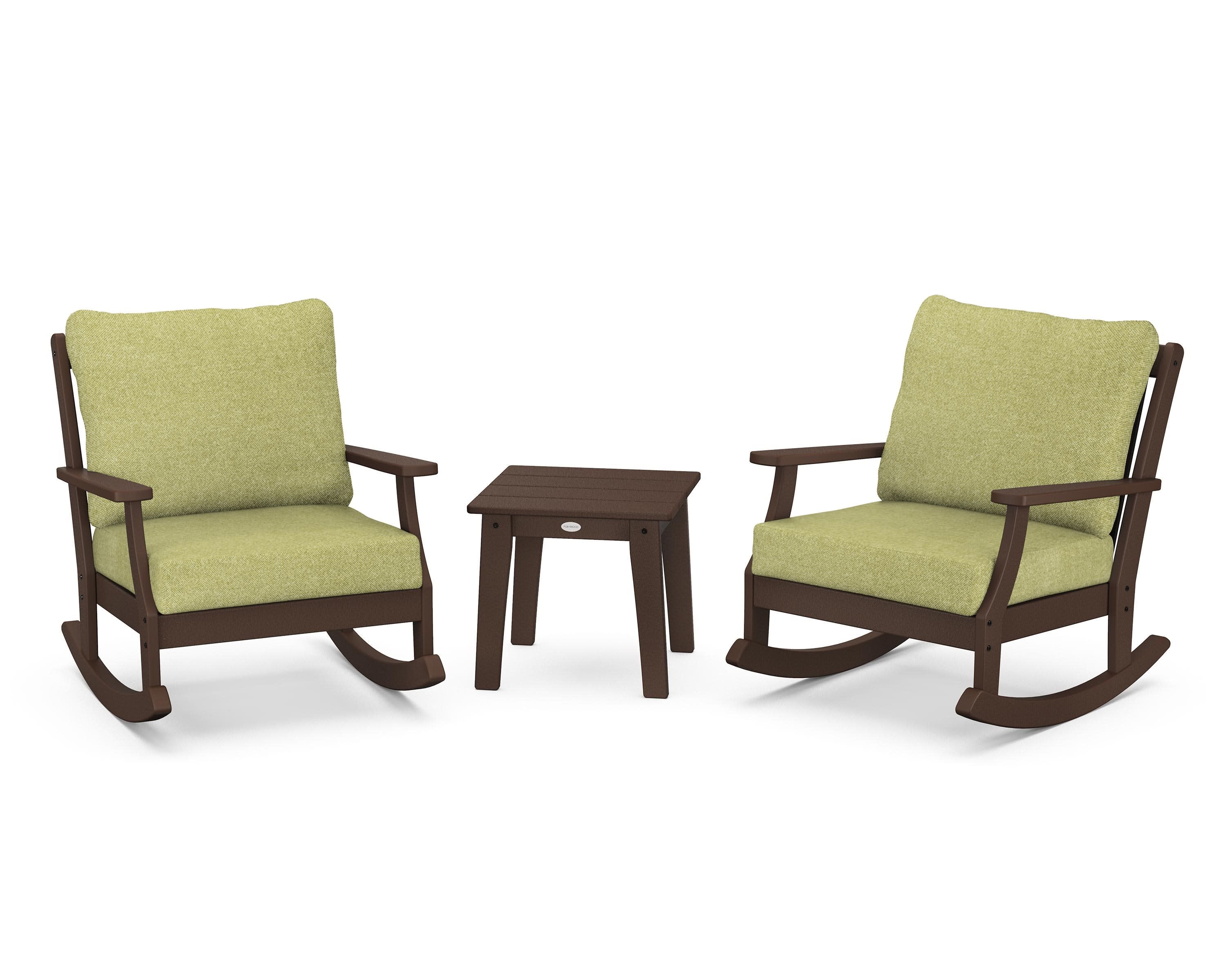 Braxton 3-Piece Deep Seating Rocker Set in Mahogany / Chartreuse Boucle