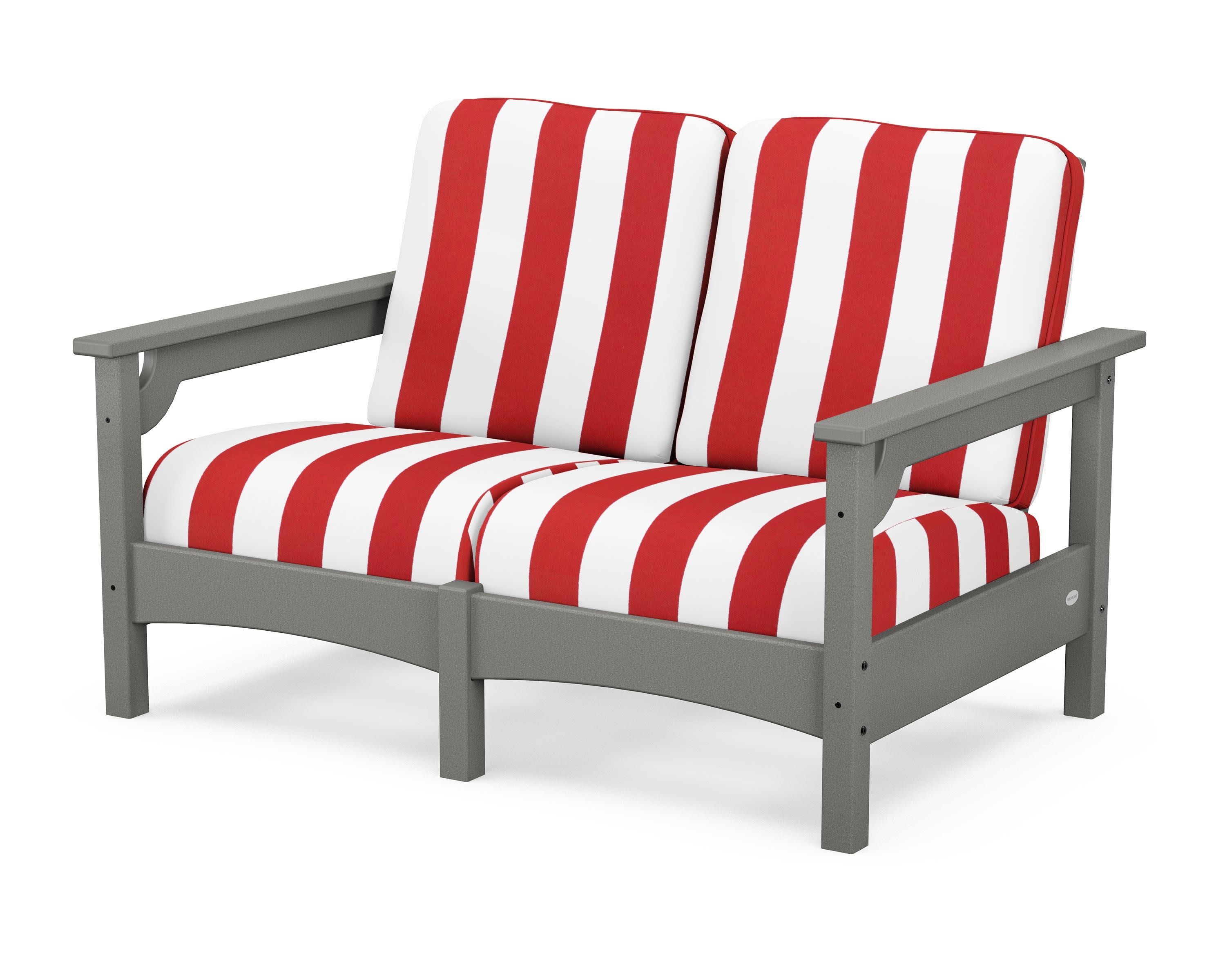 Club Loveseat in Slate Grey / Cabana Stripe Crimson