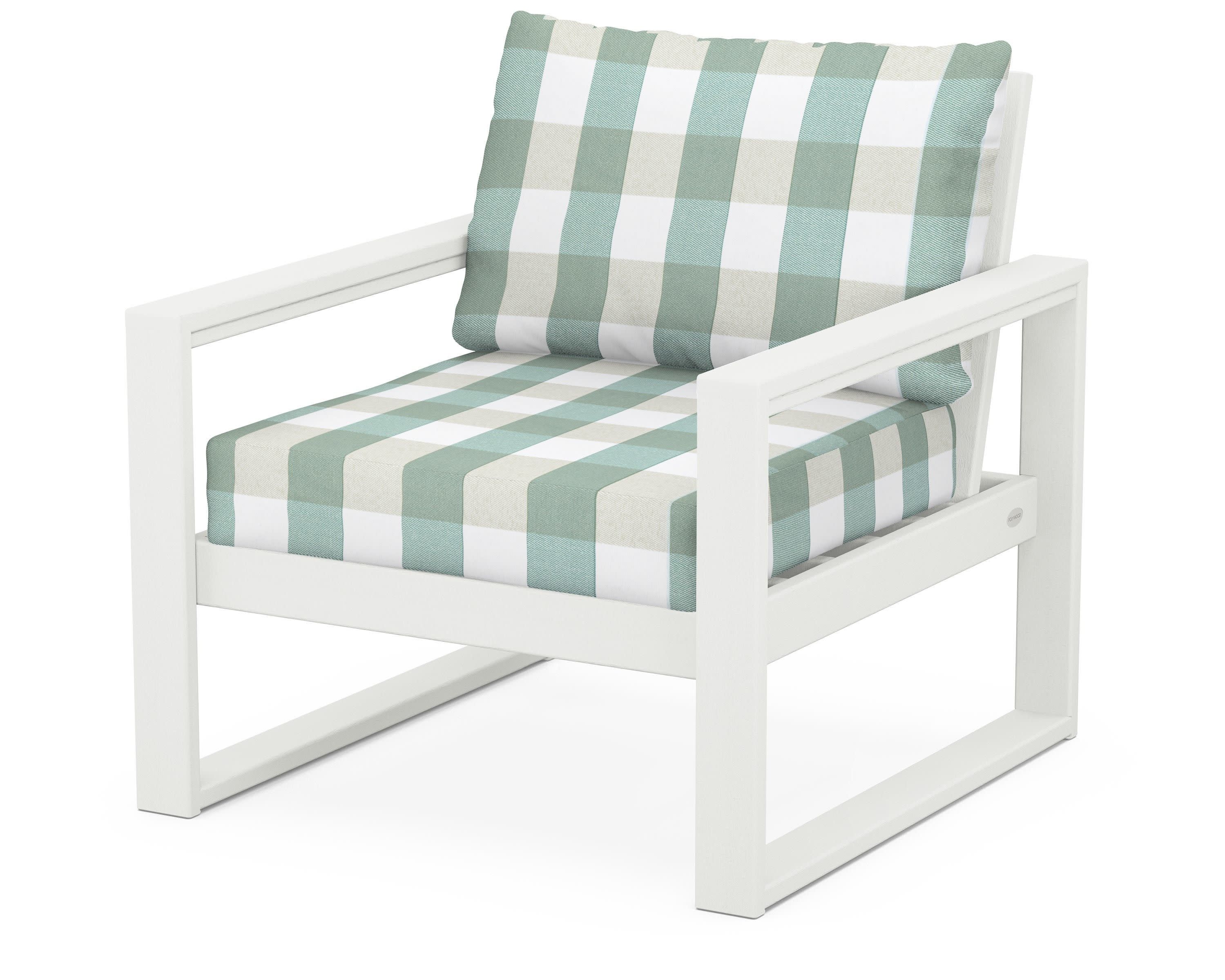 EDGE Club Chair in Vintage White / Buffalo Plaid Glacier Spa