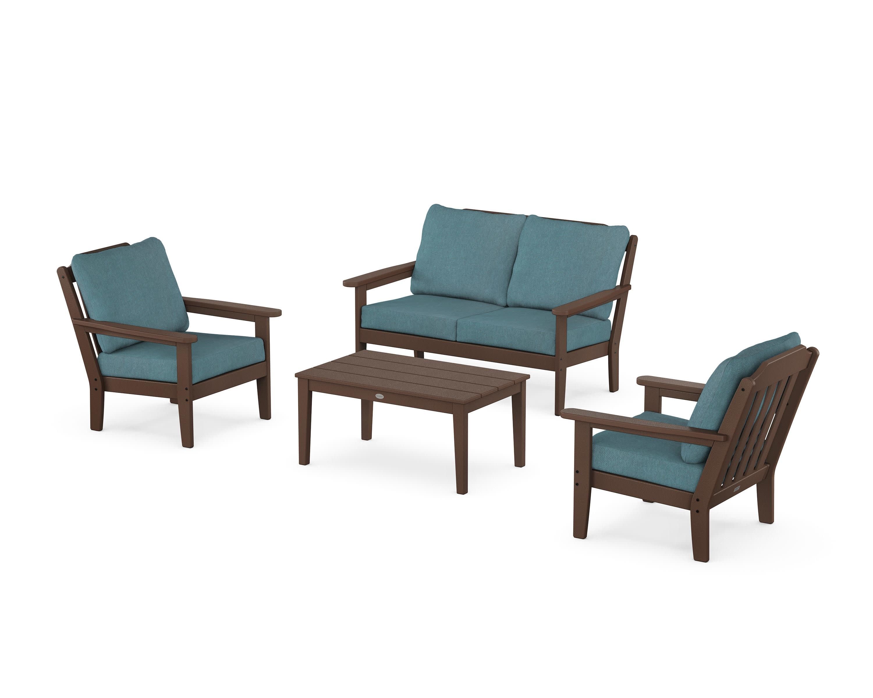Cottage 4-Piece Deep Seating Set with Loveseat in Mahogany / Ocean Teal