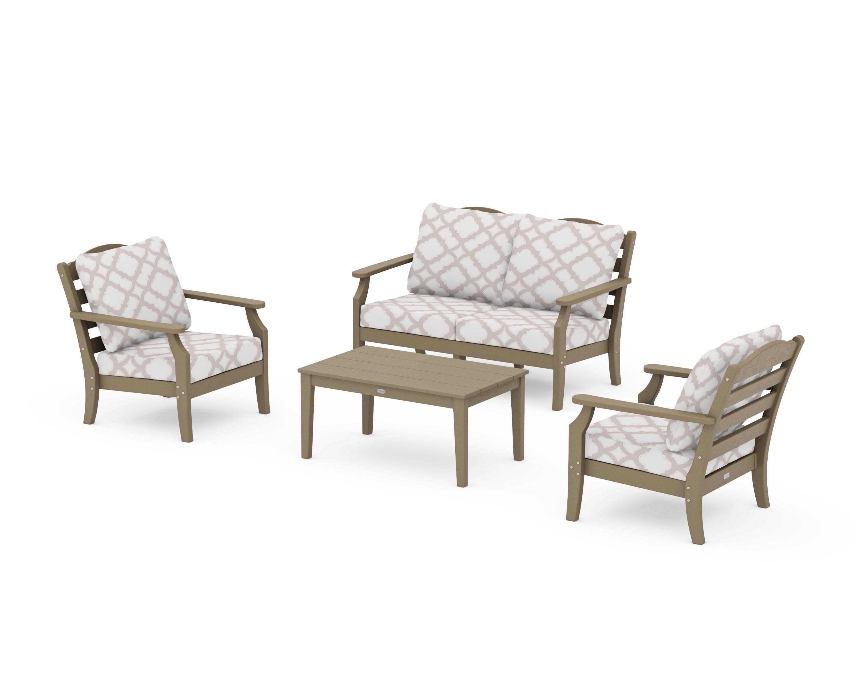 Savannah 4-Piece Deep Seating Set with Loveseat in Vintage Sahara / Trellis Dune Burlap