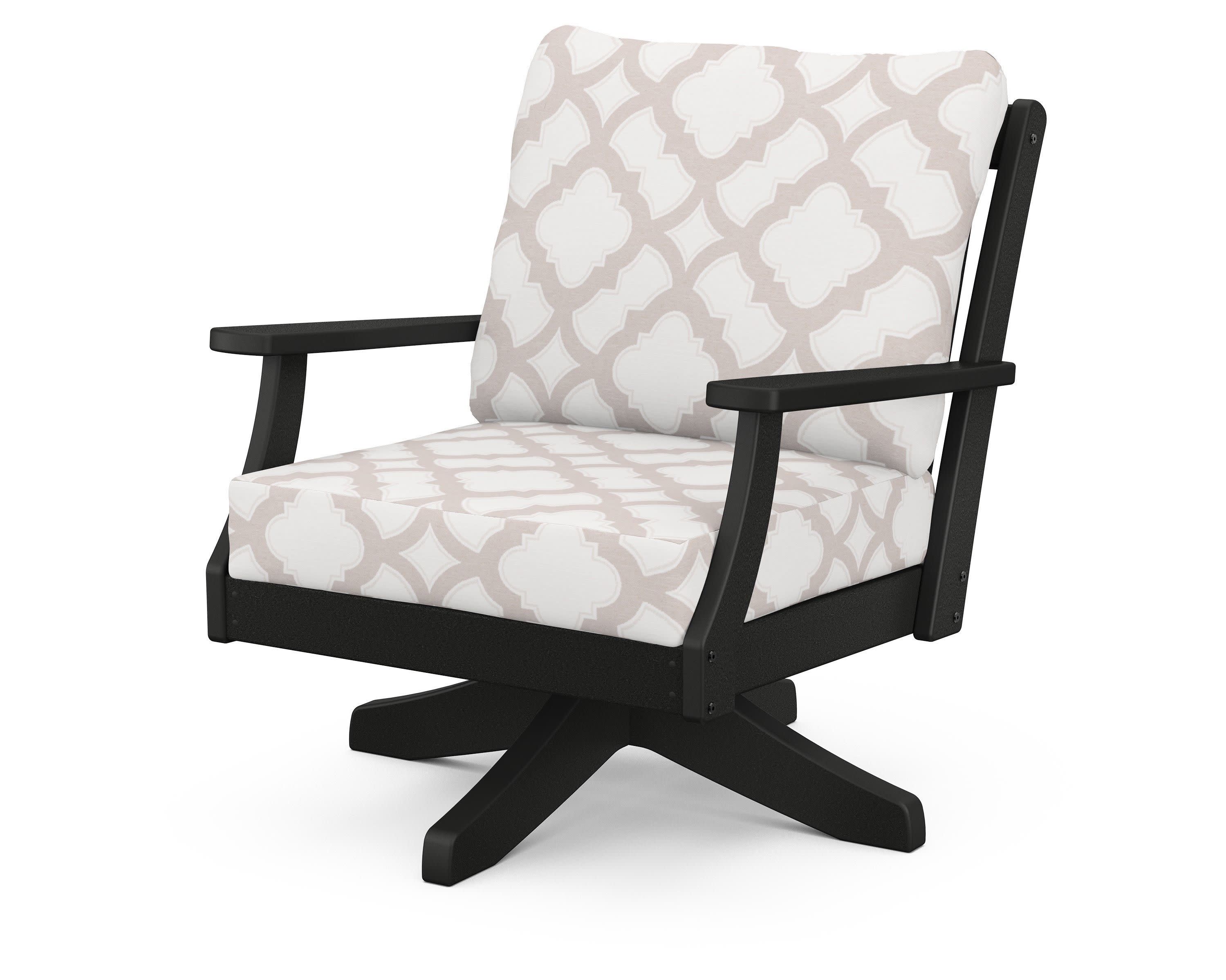 Braxton Deep Seating Swivel Chair in Black / Trellis Dune Burlap