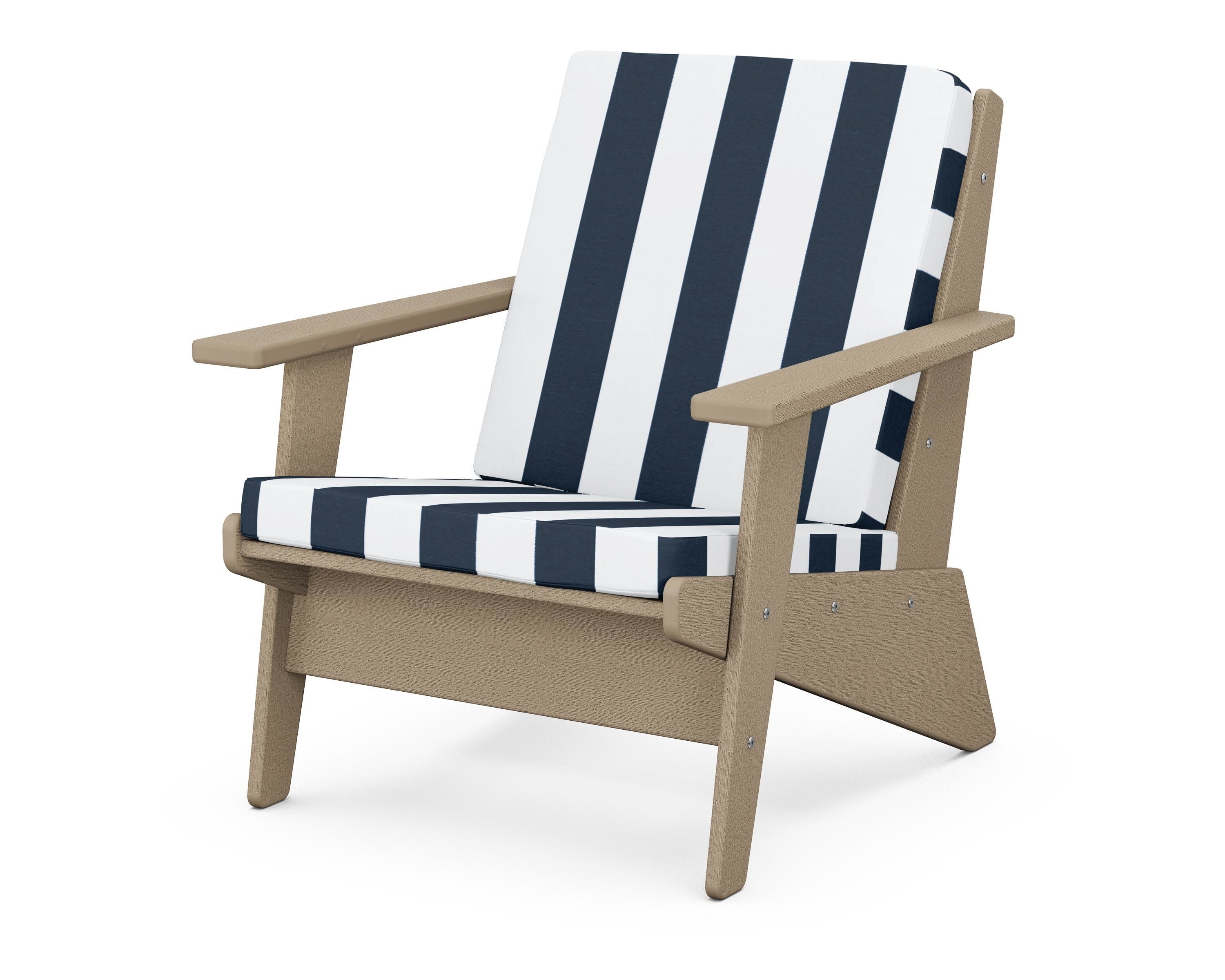 Riviera Modern Lounge Chair in Vintage Sahara / Cabana Stripe Marine Indigo