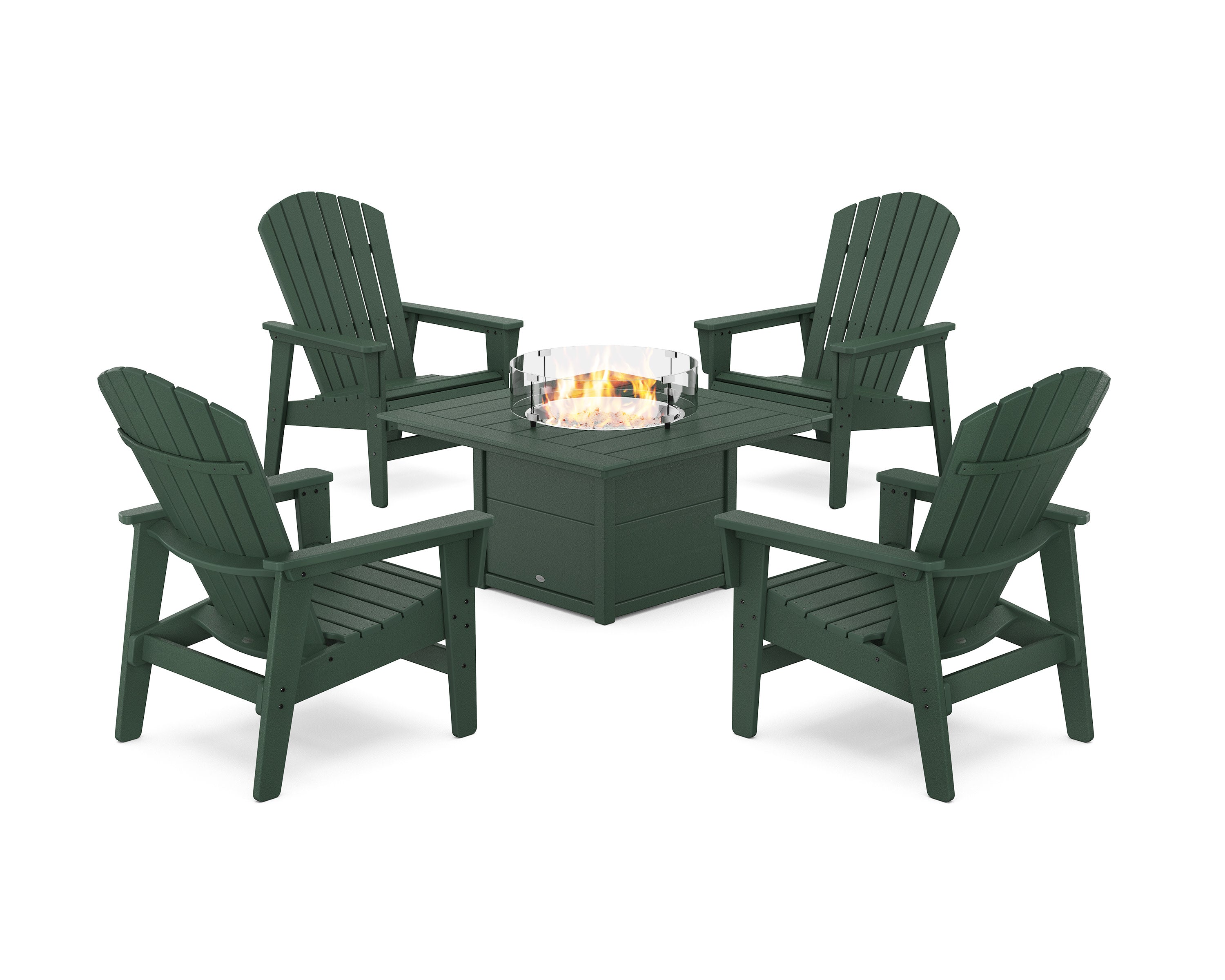 5-Piece Nautical Grand Upright Adirondack Conversation Set with Fire Pit Table in Green