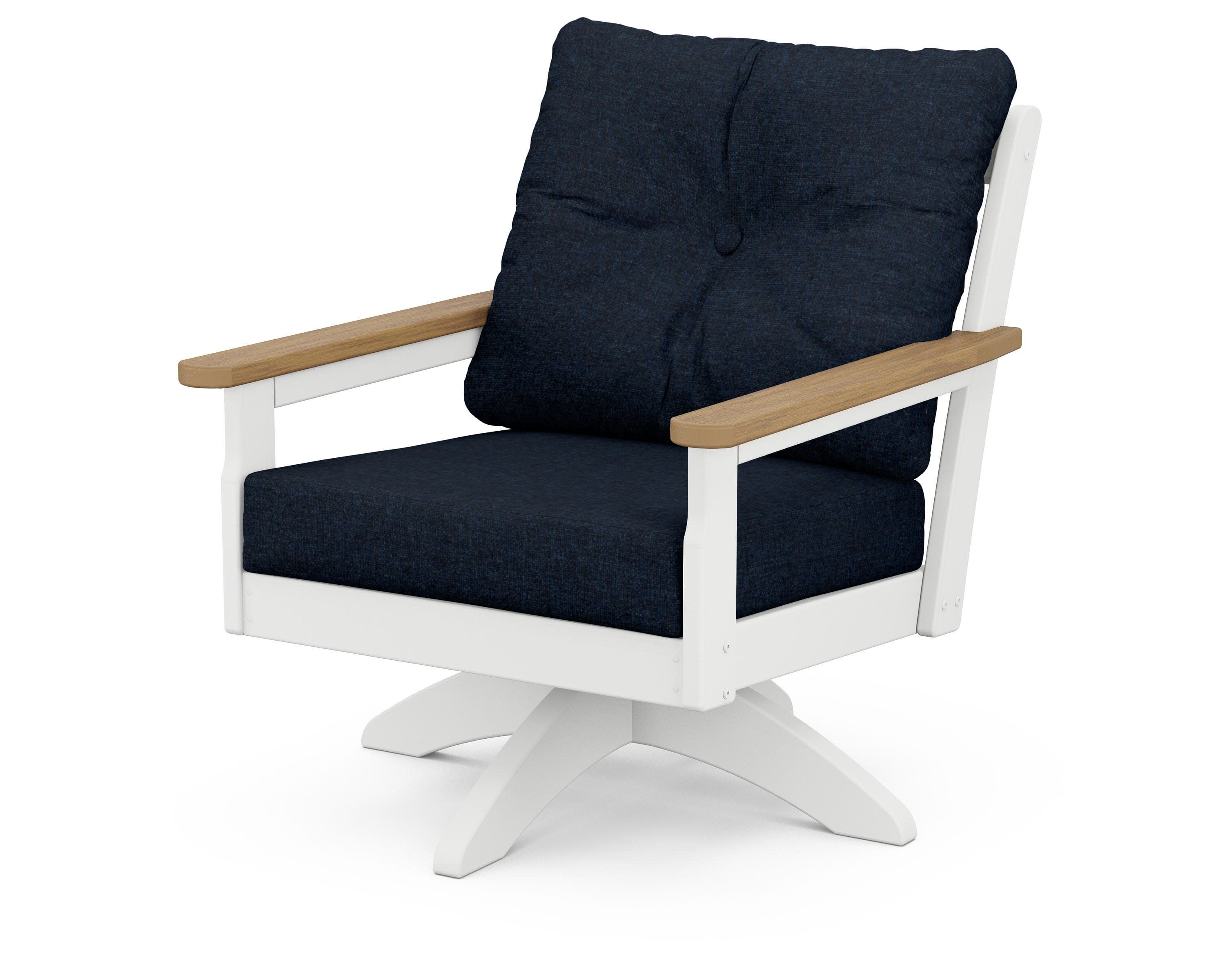 Vineyard Deep Seating Swivel Chair in White / Natural / Marine Indigo