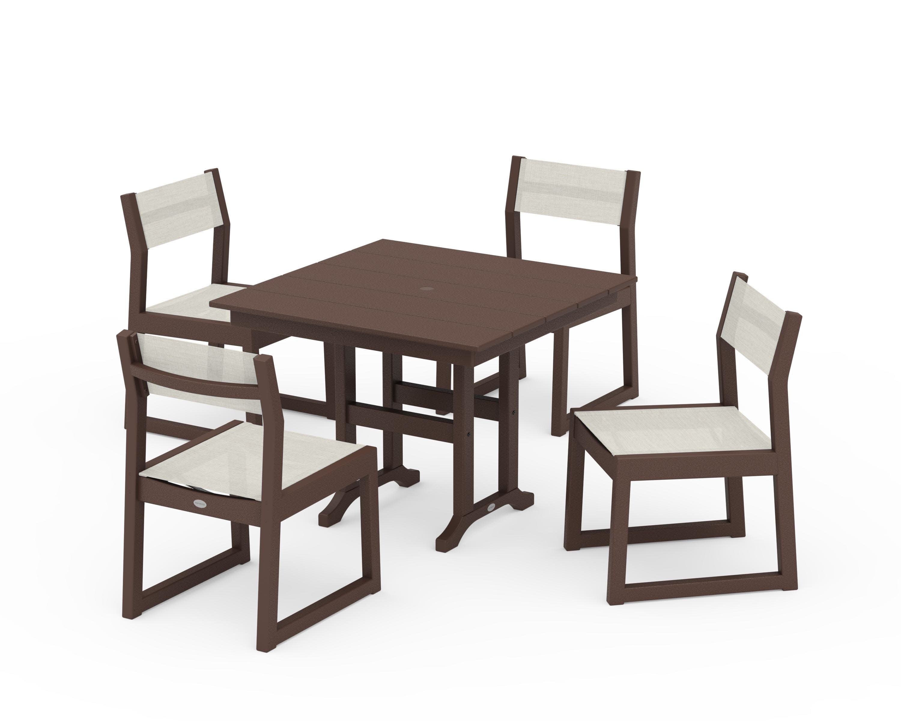 EDGE Sling Side Chair 5-Piece Farmhouse Dining Set in Mahogany / Parchment Sling