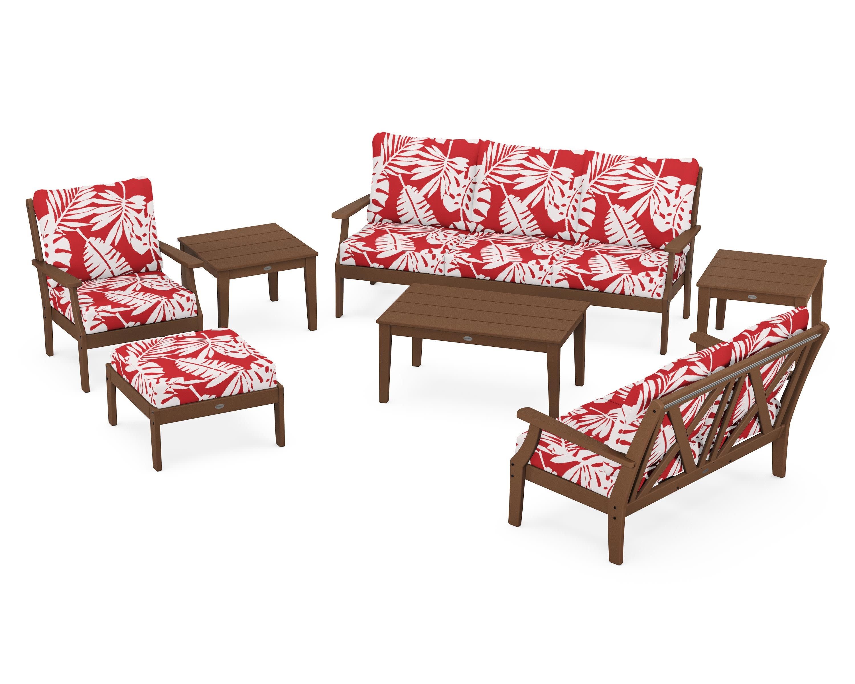 Braxton 7-Piece Deep Seating Set in Teak / Leaf Crimson