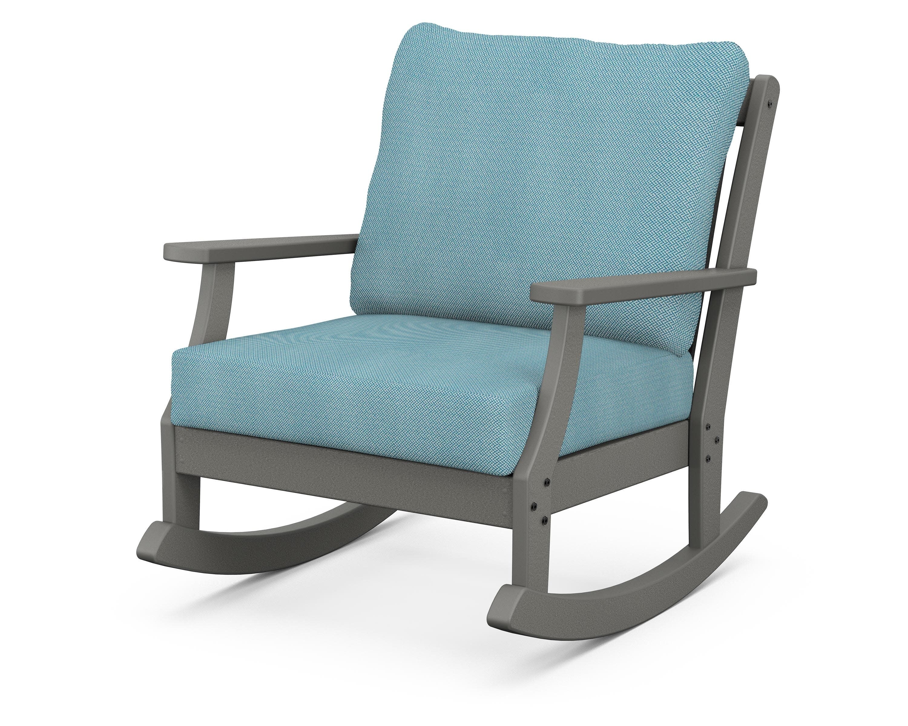 Braxton Deep Seating Rocking Chair in Slate Grey / Lattice Sky Blue