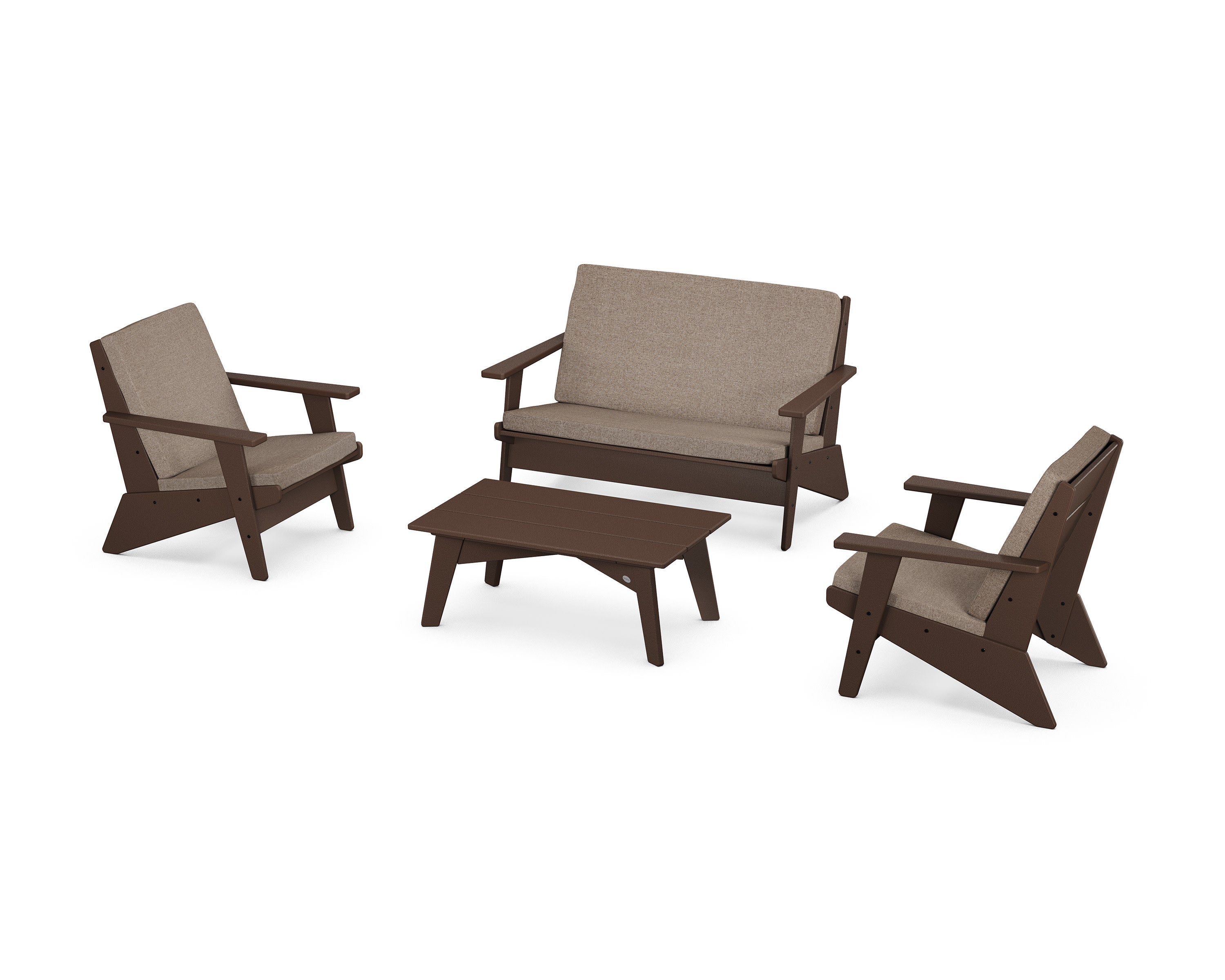 Riviera Modern Lounge 4-Piece Set in Mahogany / Spiced Burlap