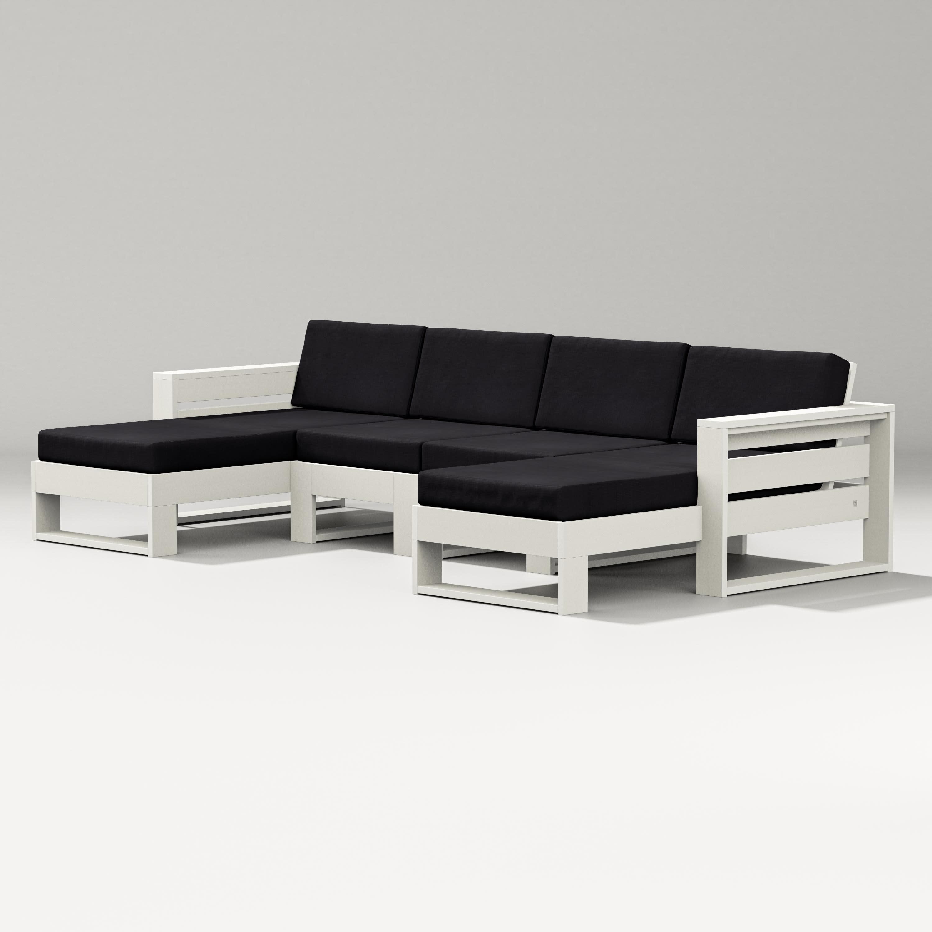 Latitude Double Chaise Sectional in Vintage White / Midnight Linen