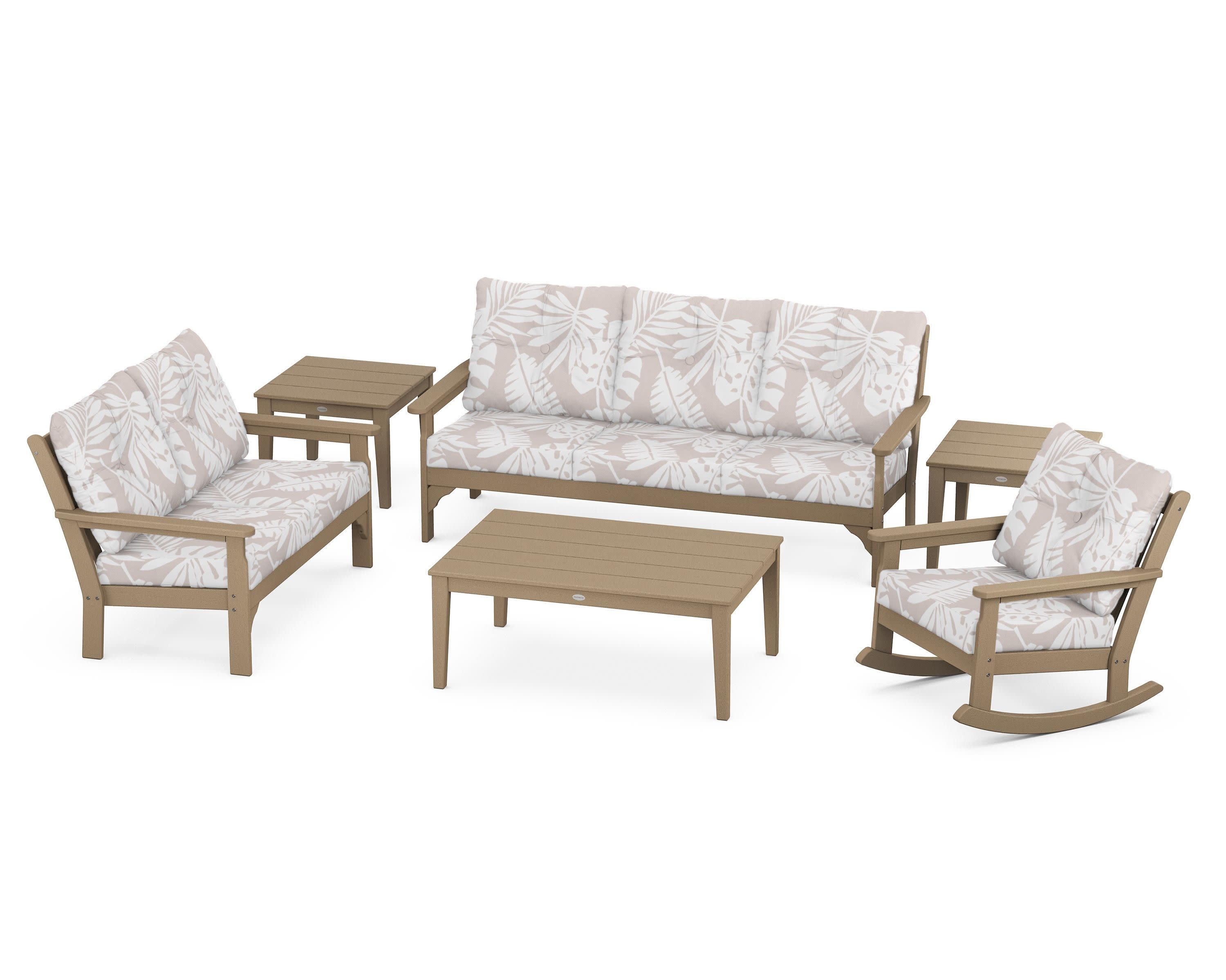 Vineyard 6-Piece Deep Seating Set in Vintage Sahara / Leaf Dune Burlap