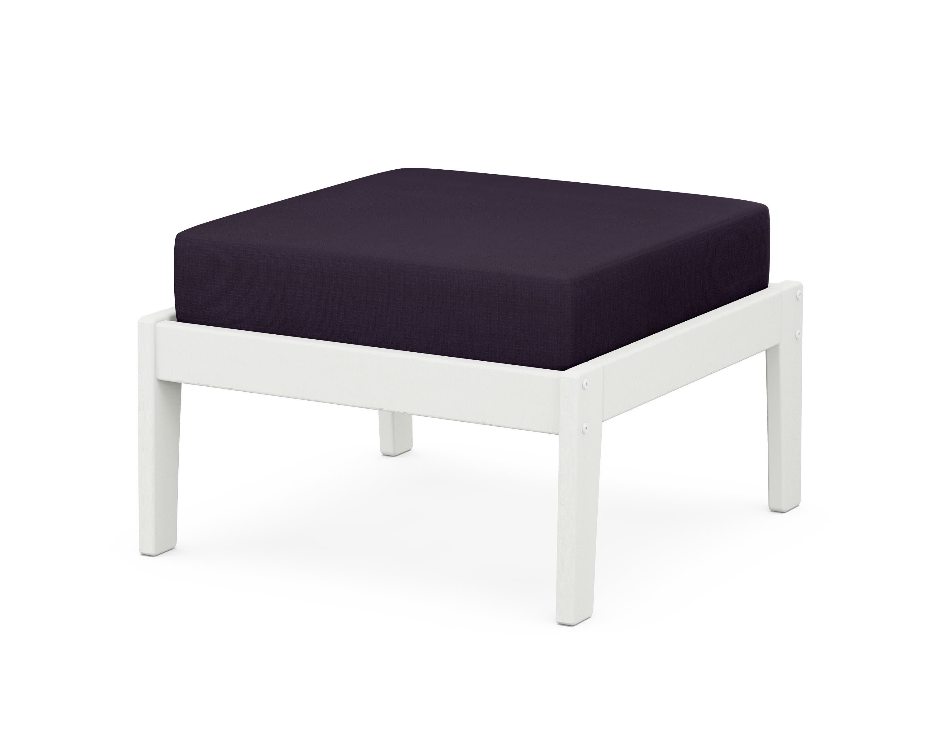 Deep Seating Ottoman in Vintage White / Navy Linen