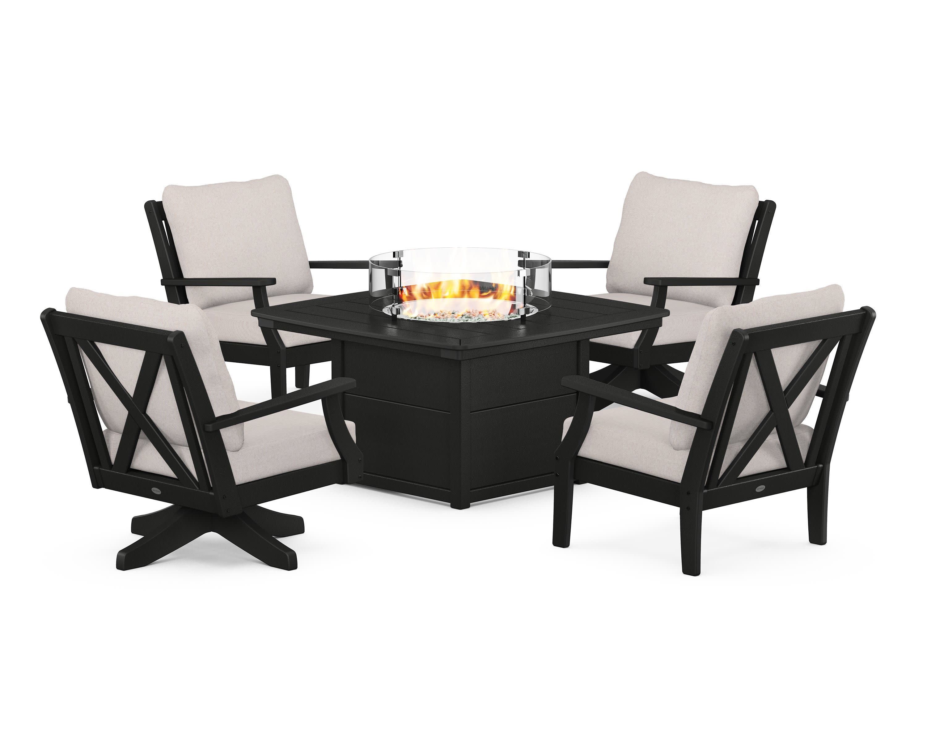Braxton 5-Piece Deep Seating Set with Fire Table in Black / Dune Burlap