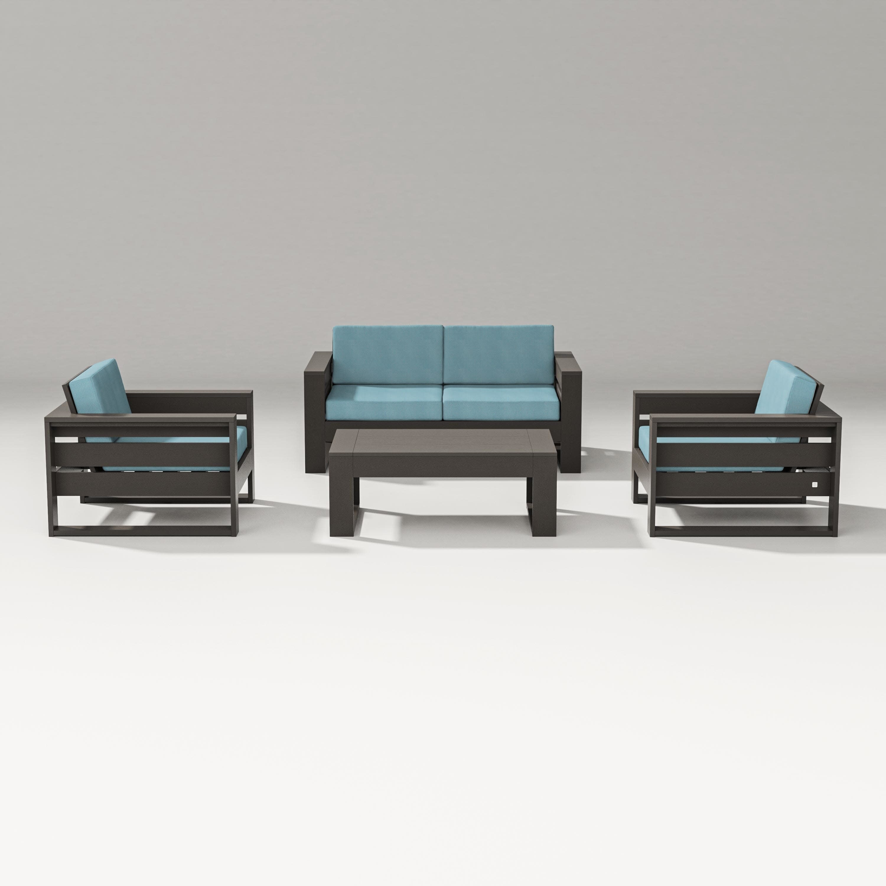 Latitude 4-Piece Lounge Loveseat Set in Vintage Coffee / Lattice Sky Blue