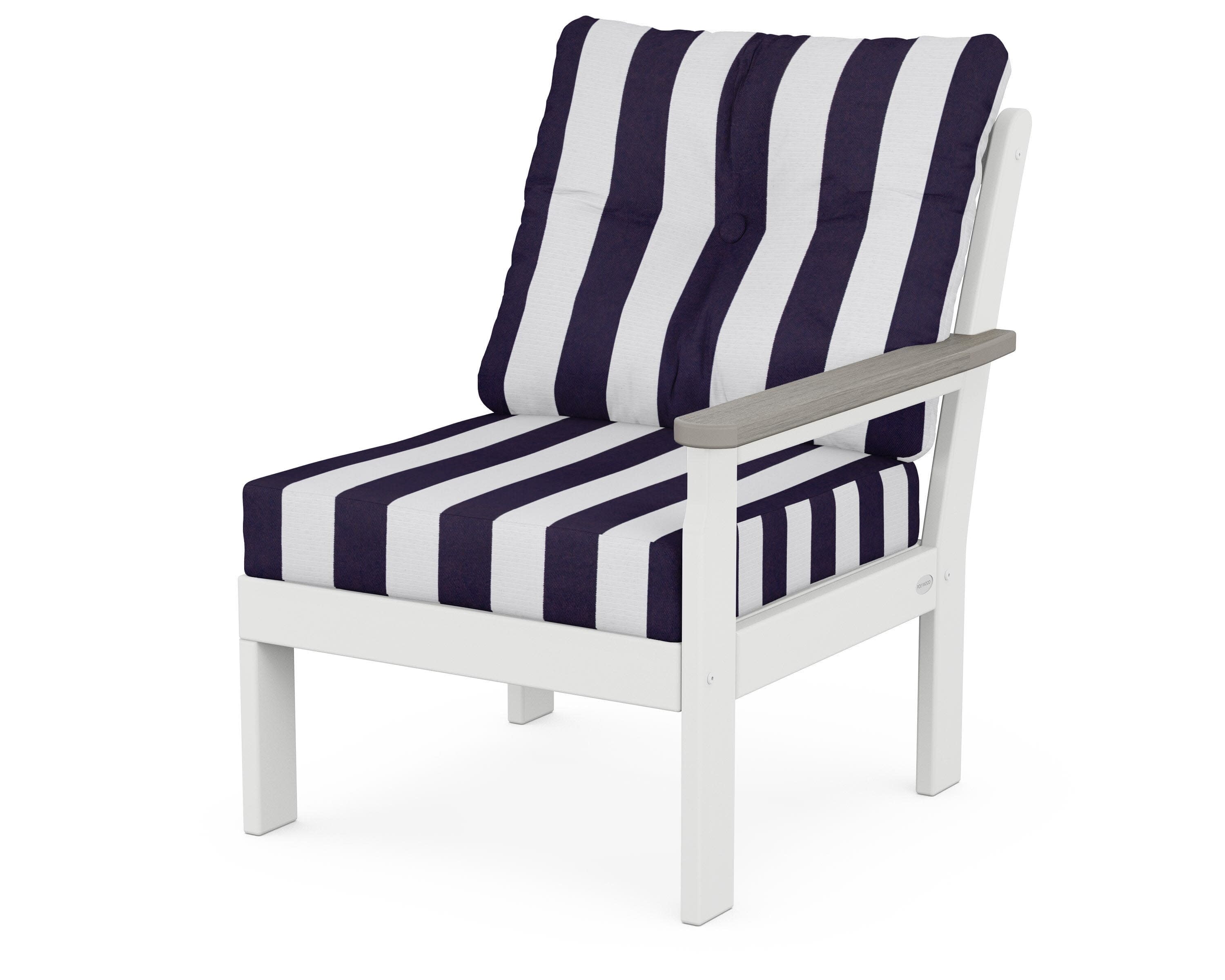Vineyard Modular Right Arm Chair in White / Driftwood / Cabana Stripe Navy