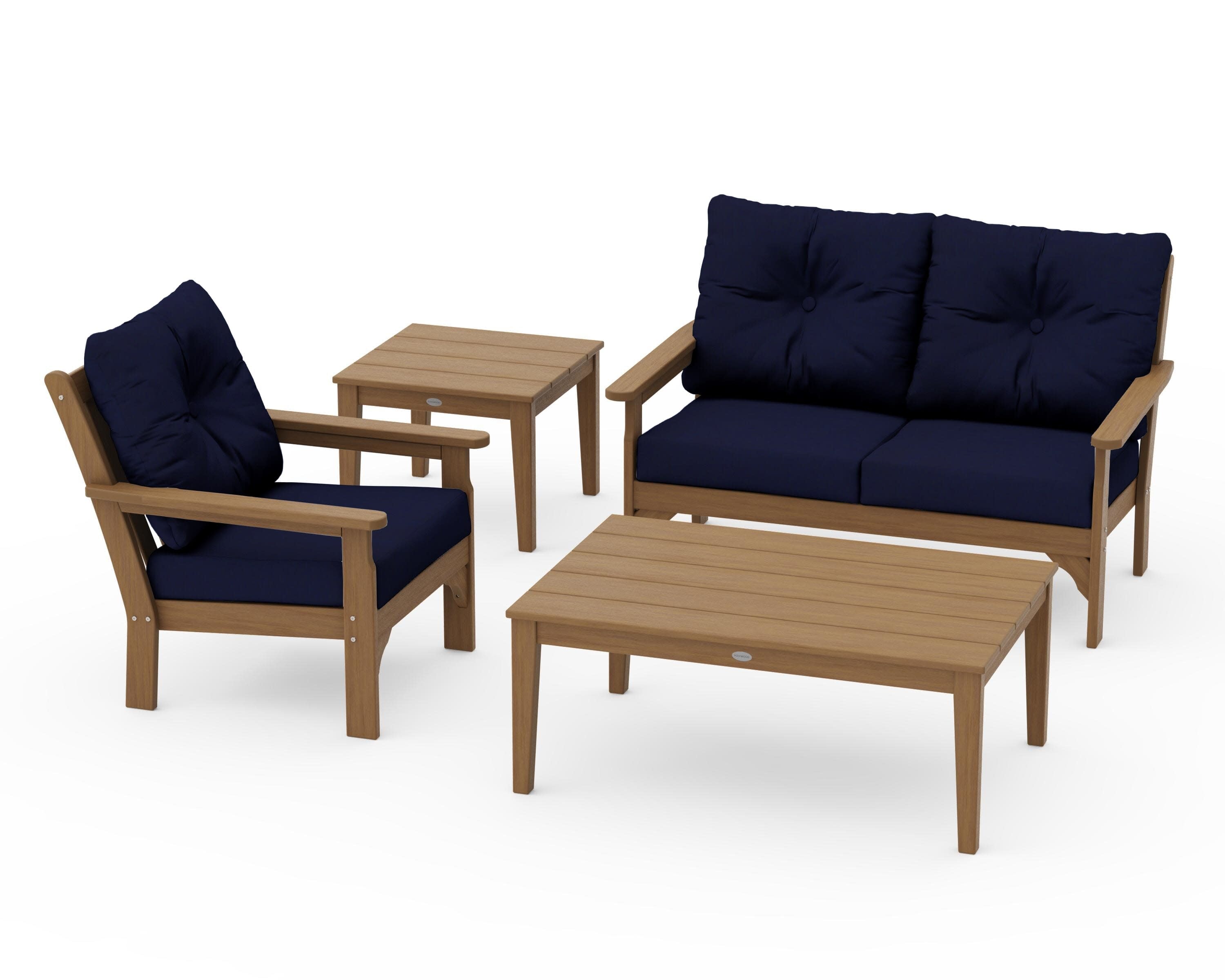 Vineyard 4-Piece Deep Seating Set in Natural / Navy