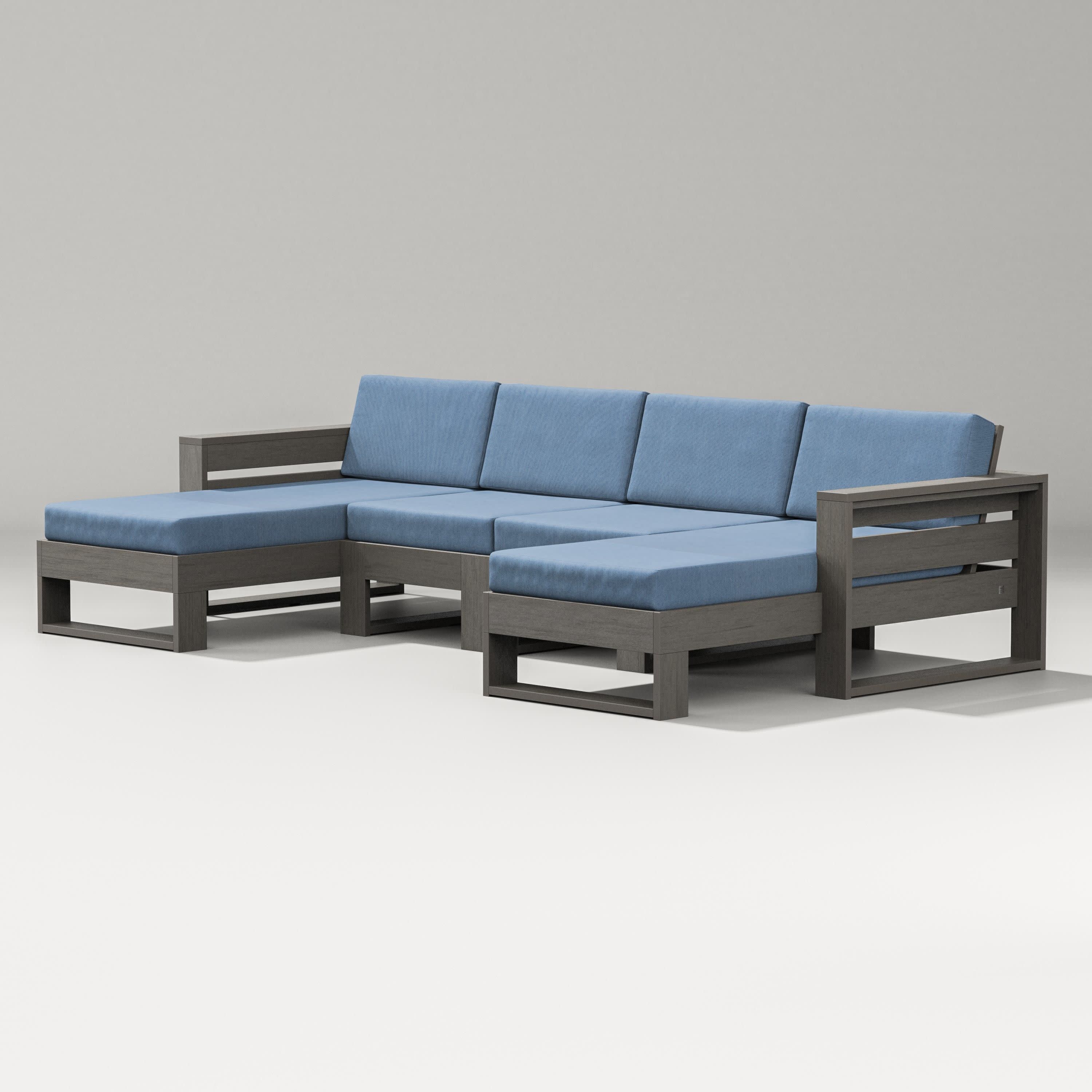 Latitude Double Chaise Sectional in Driftwood / Sky Blue