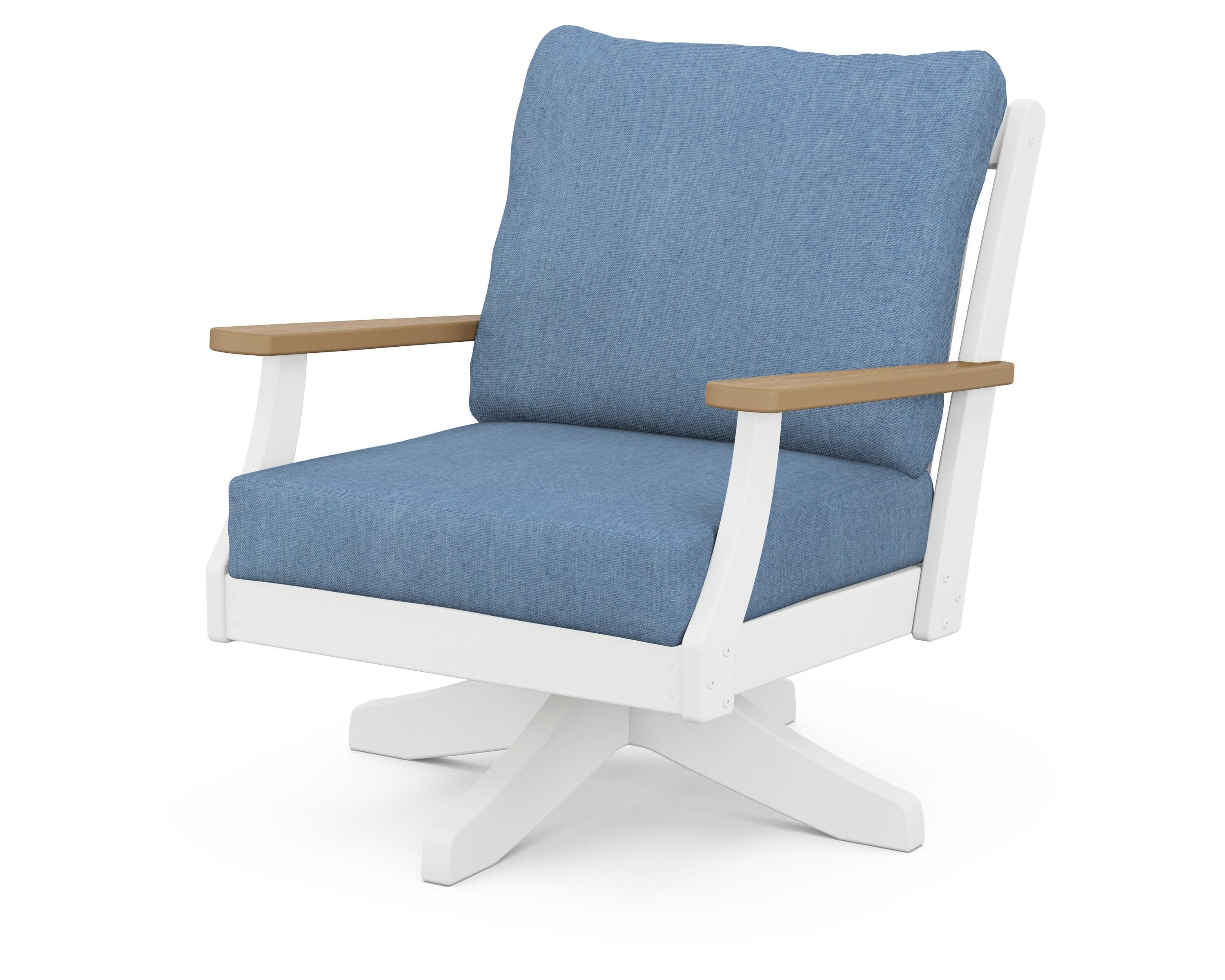 Braxton Deep Seating Swivel Chair in White / Natural / Sky Blue