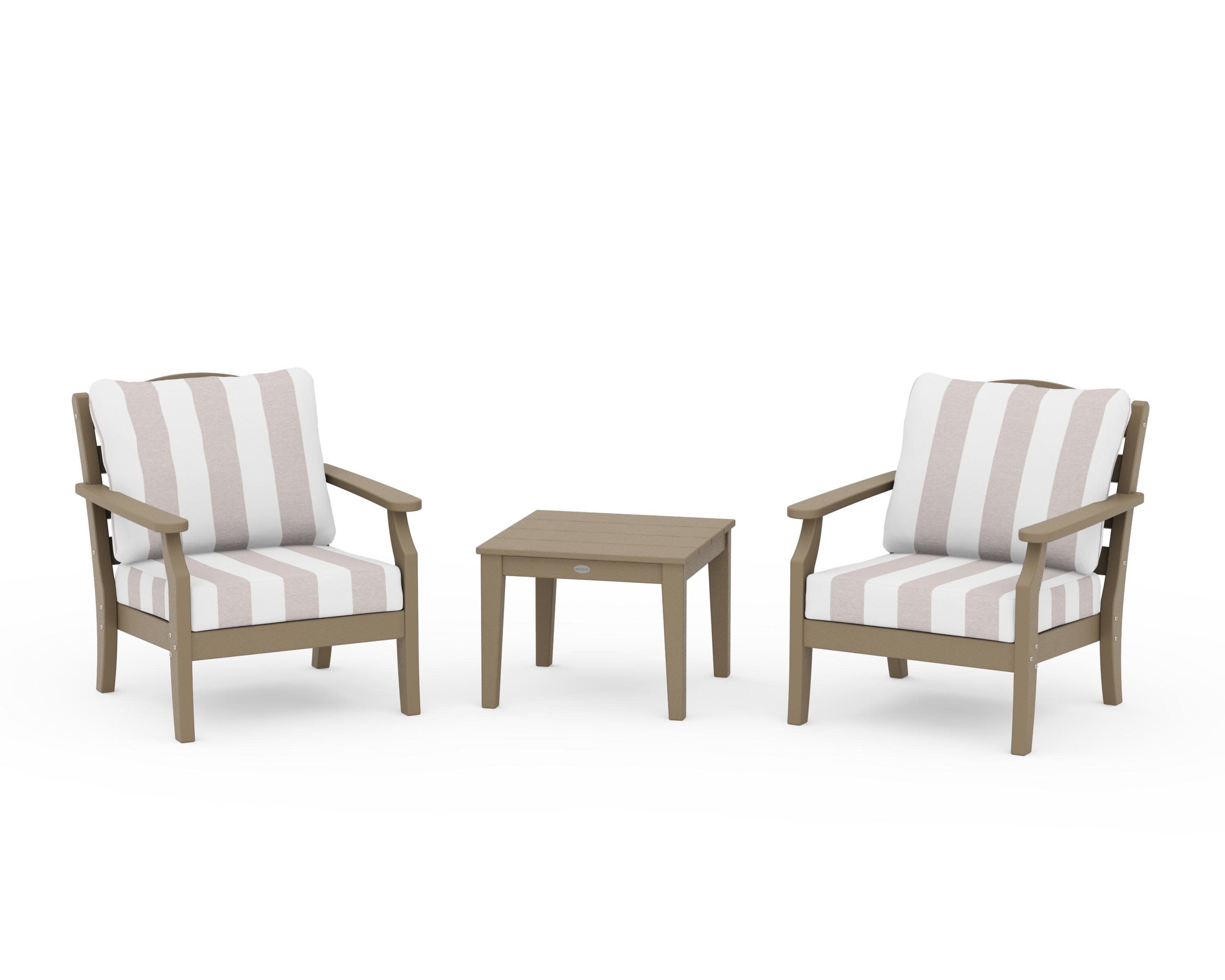 Savannah 3-Piece Deep Seating Set in Vintage Sahara / Cabana Stripe Dune Burlap