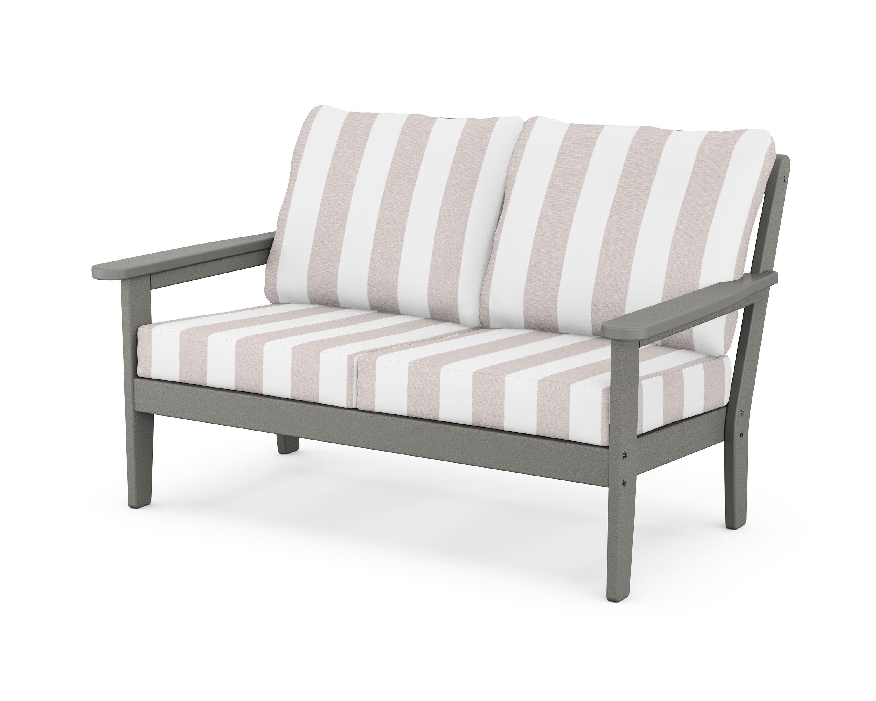 Cottage Deep Seating Loveseat in Slate Grey / Cabana Stripe Dune Burlap