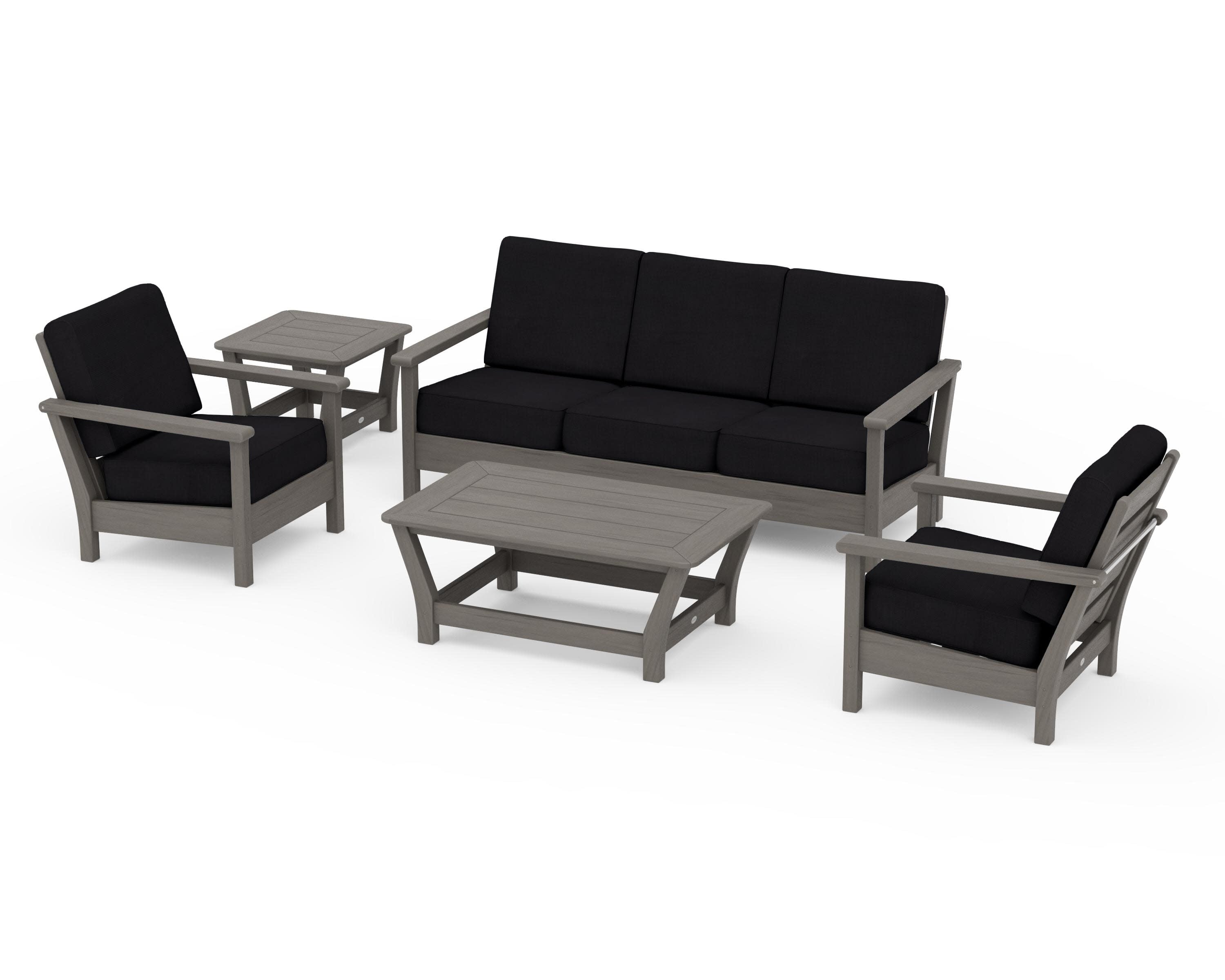 Harbour 5-Piece Deep Seating Set in Driftwood / Midnight Linen