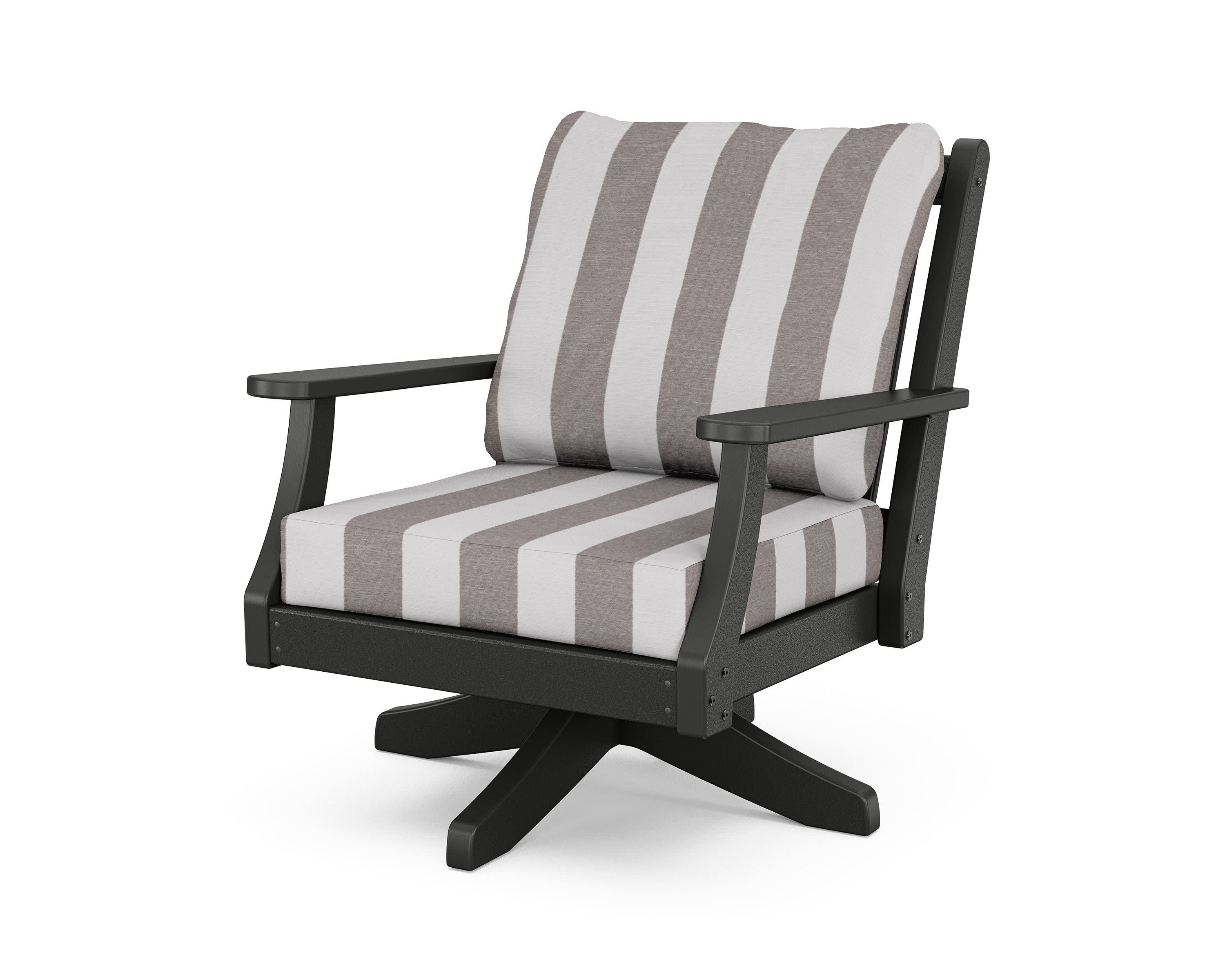 Wovendale Deep Seating Swivel Chair in Black / Cabana Stripe Grey Mist