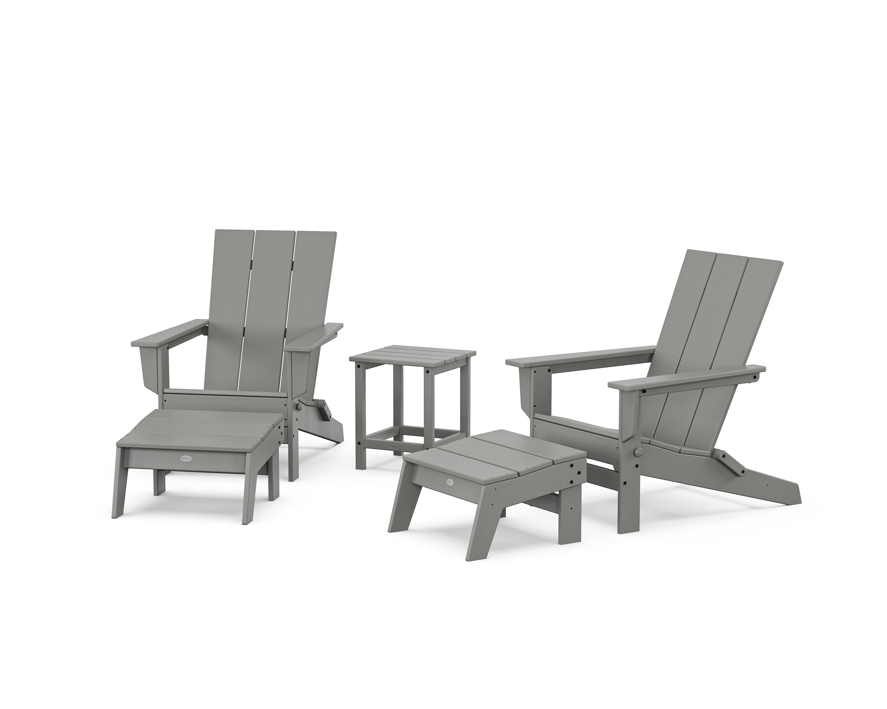 5-Piece Modern Studio Folding Adirondack Set with Ottomans and Side Table  in Slate Grey