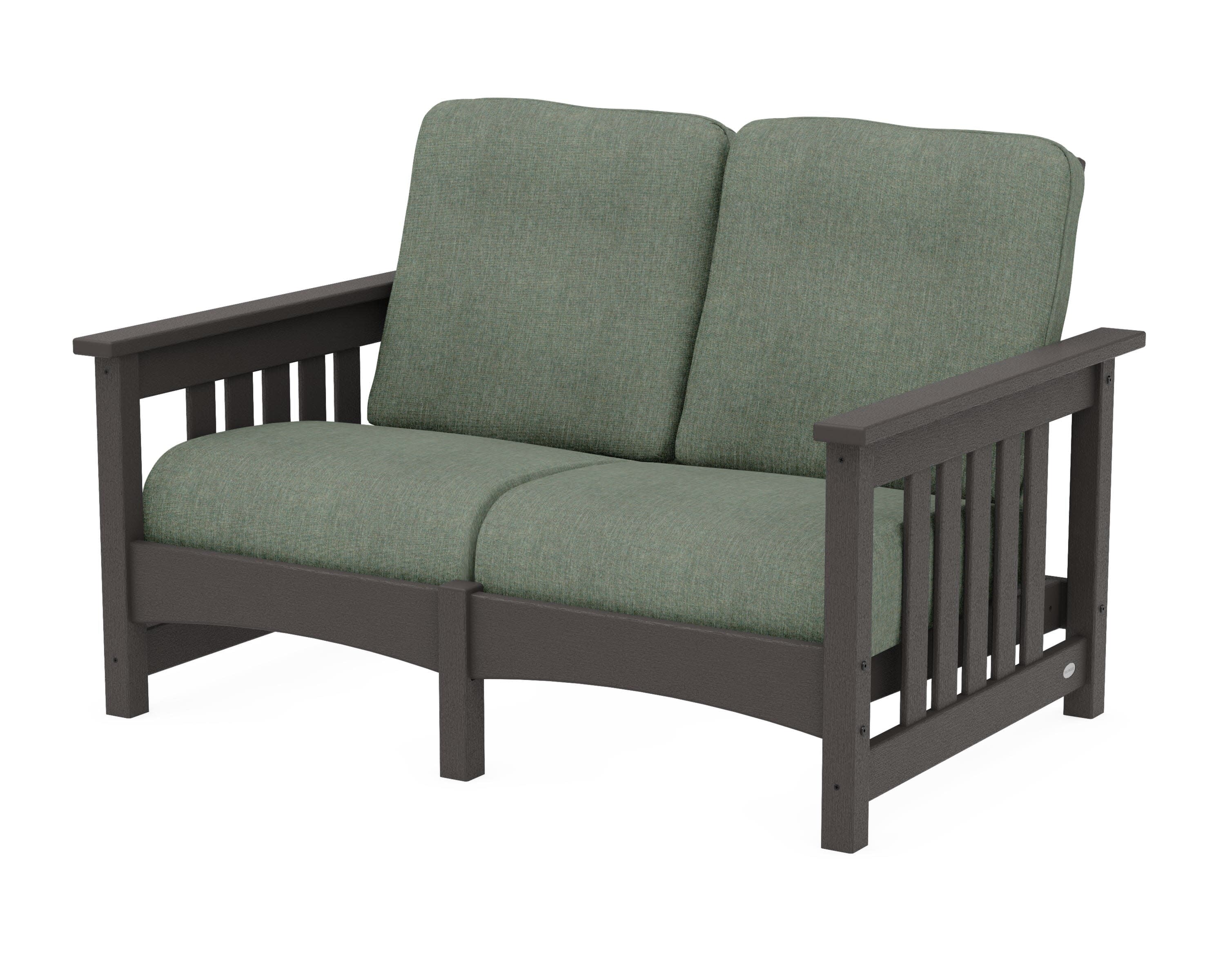 Club Mission Loveseat in Vintage Coffee / Cast Sage