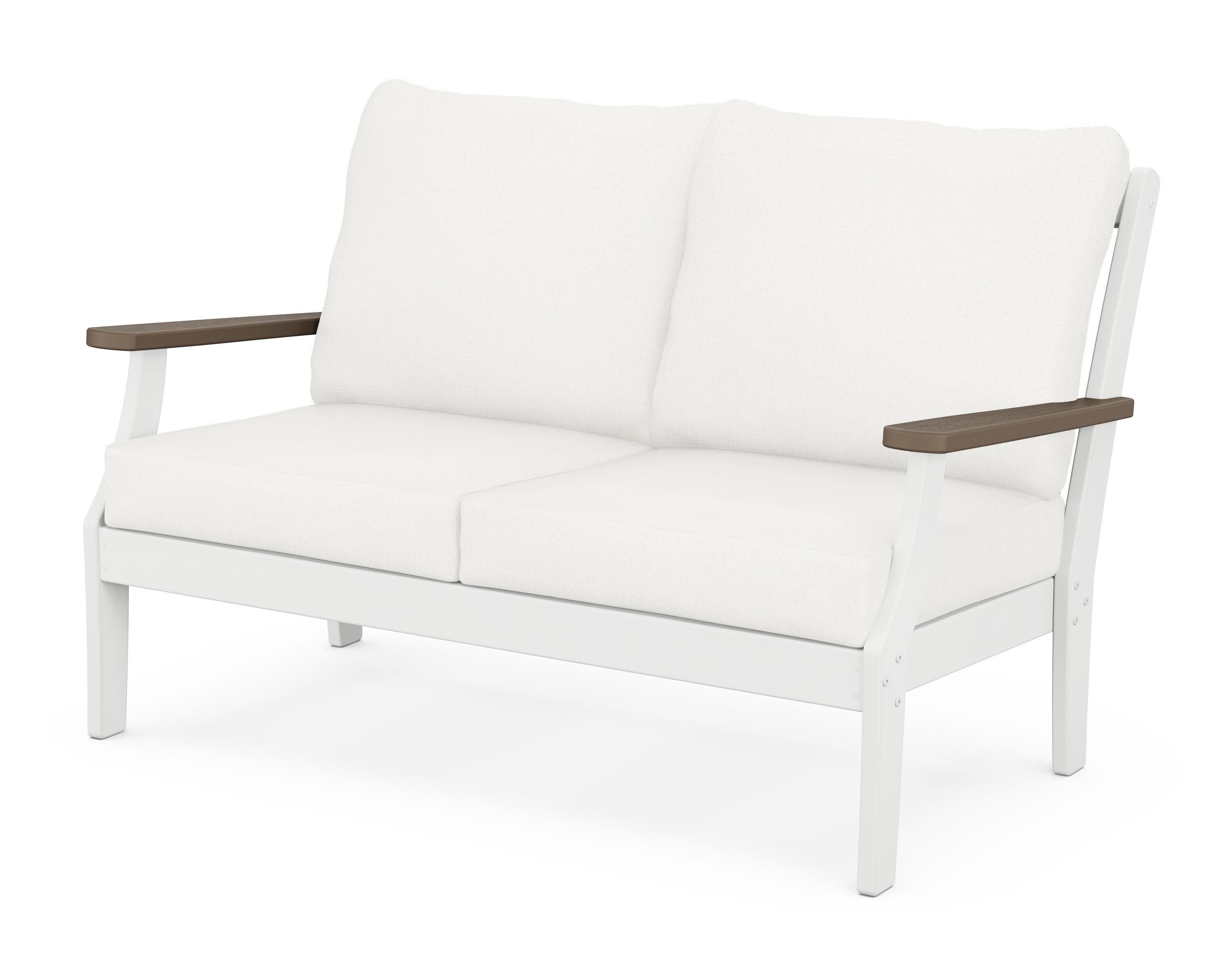 Braxton Deep Seating Loveseat in White / Kona / Natural Linen