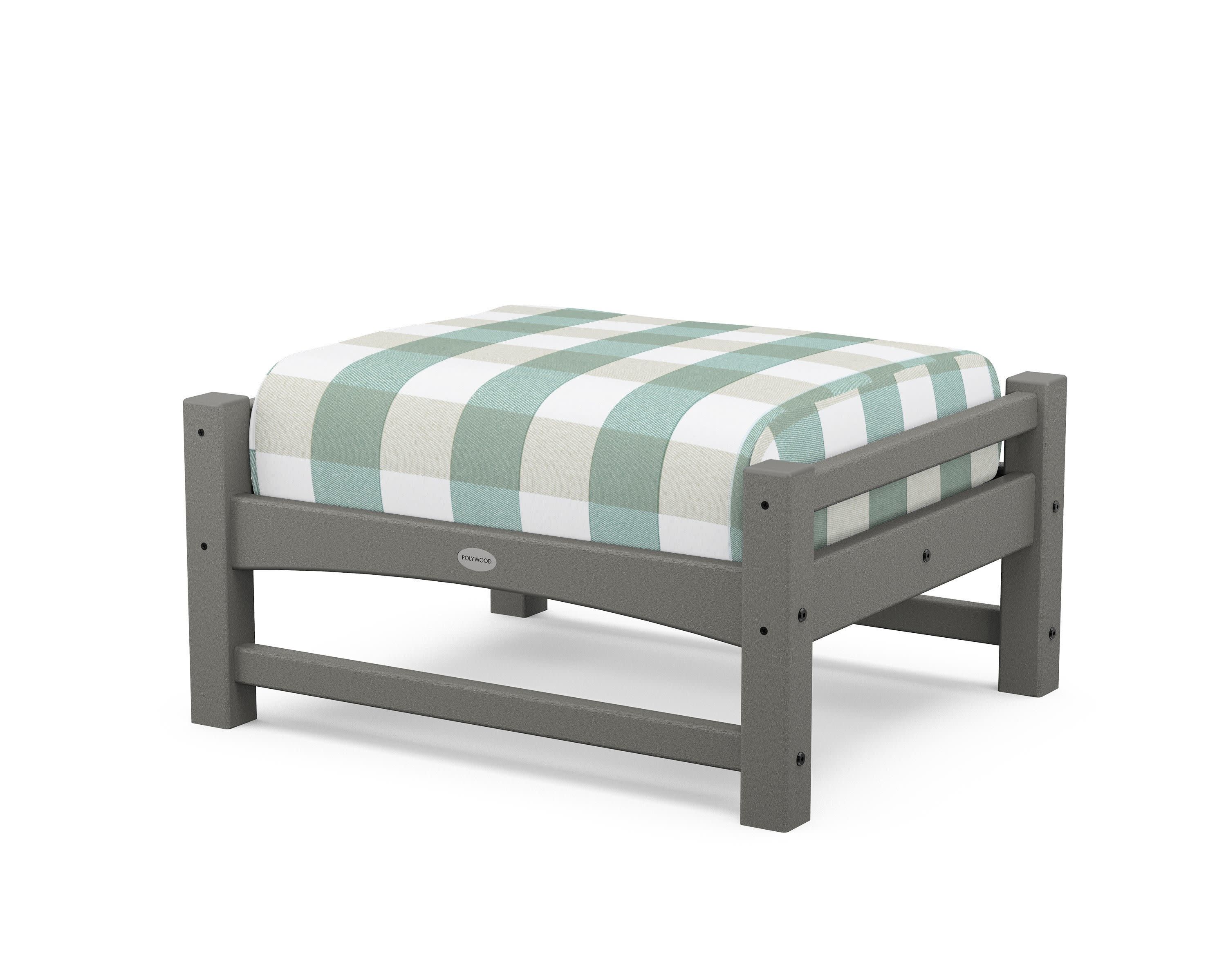 Club Ottoman in Slate Grey / Buffalo Plaid Glacier Spa