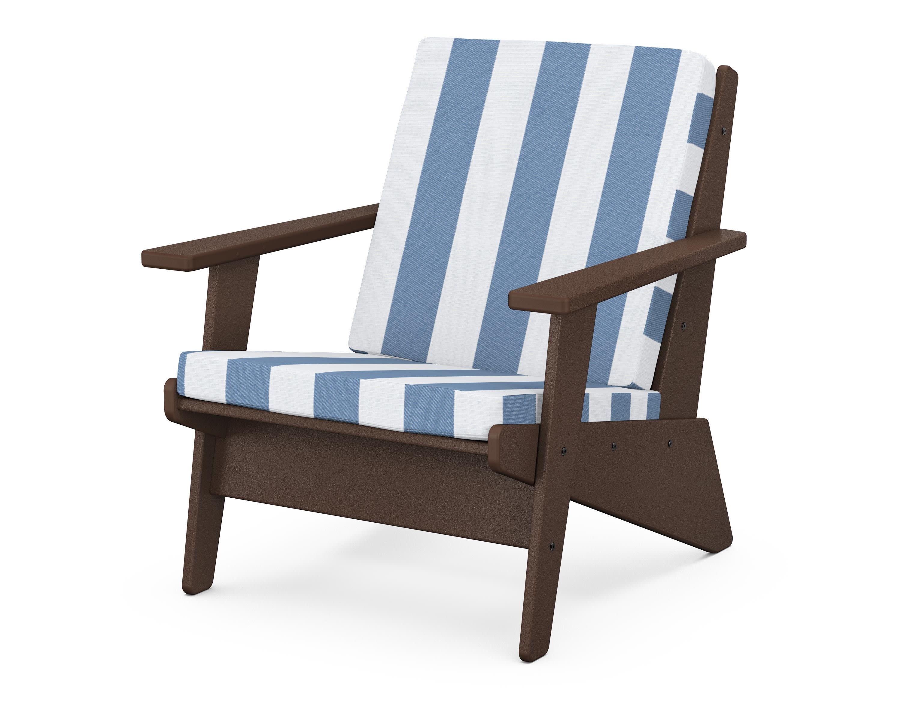 Riviera Modern Lounge Chair in Mahogany / Cabana Stripe Sky Blue