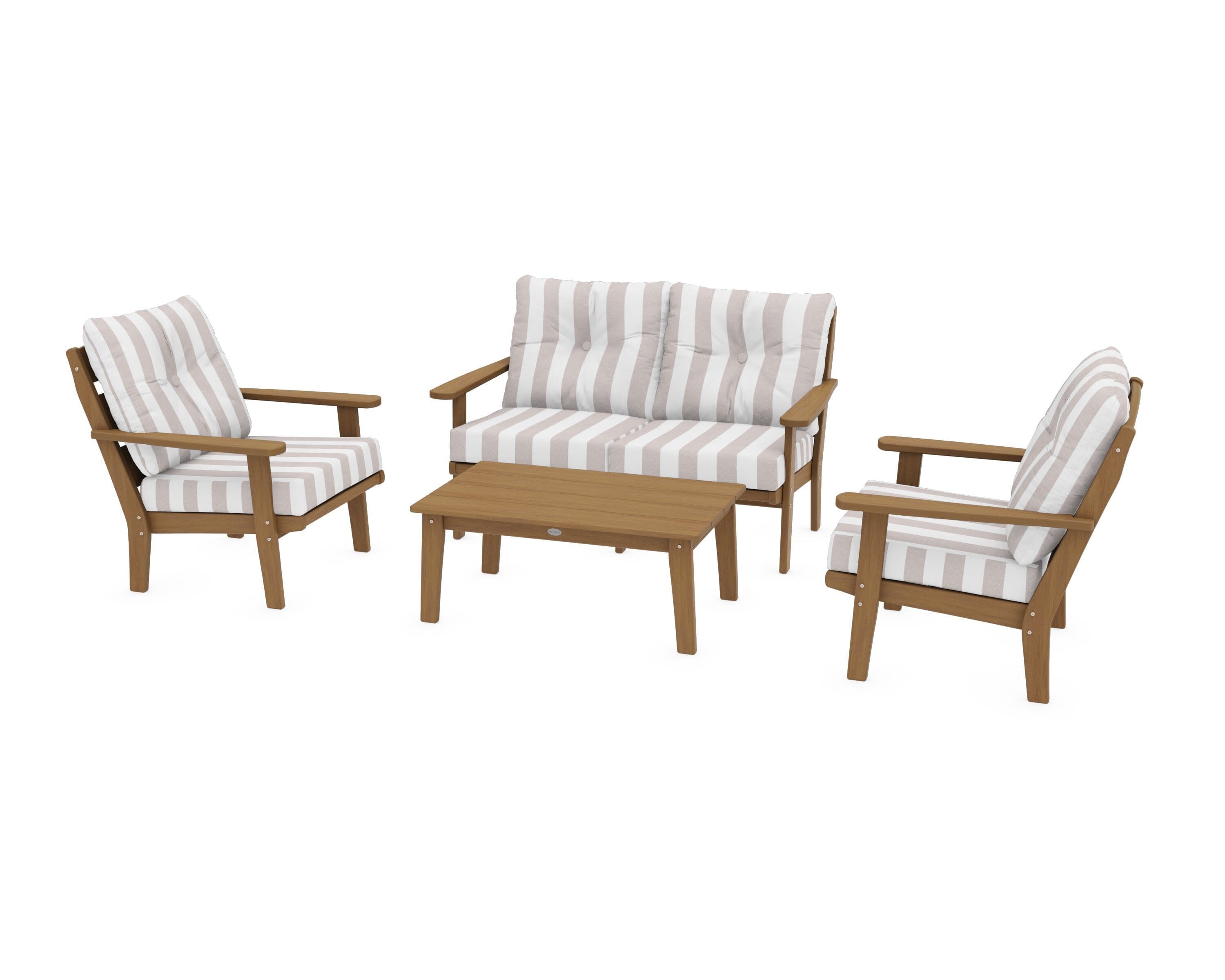 Lakeside 4-Piece Deep Seating Set in Natural / Cabana Stripe Dune Burlap