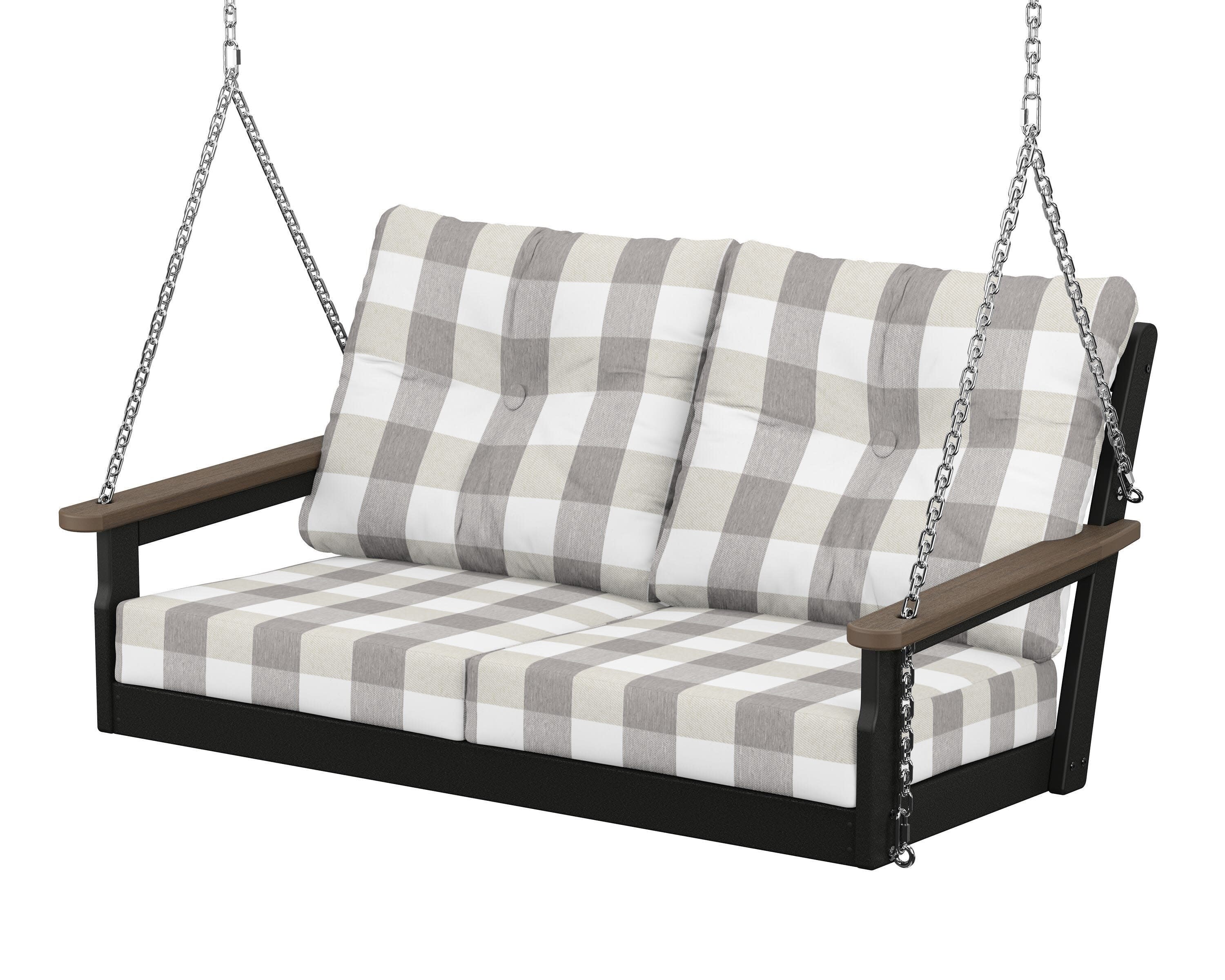 Vineyard Deep Seating Swing in Black / Kona / Buffalo Plaid Grey Mist