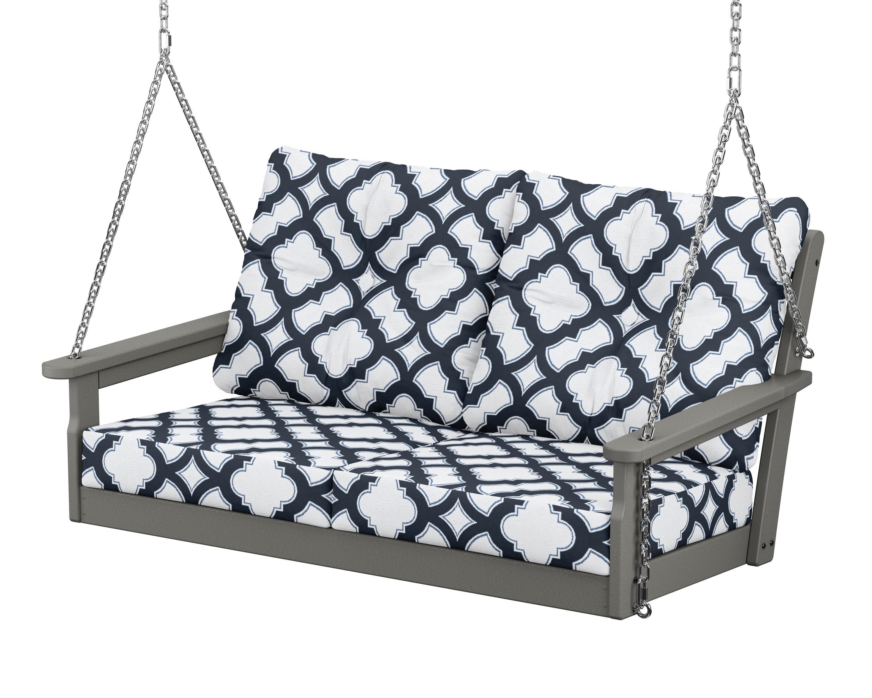 Vineyard Deep Seating Swing in Slate Grey / Trellis Marine Indigo