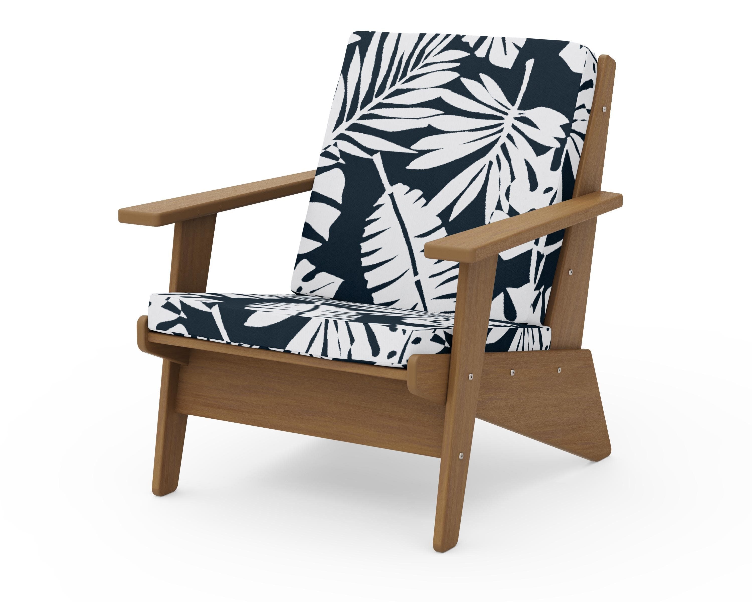 Riviera Modern Lounge Chair in Natural / Leaf Marine Indigo