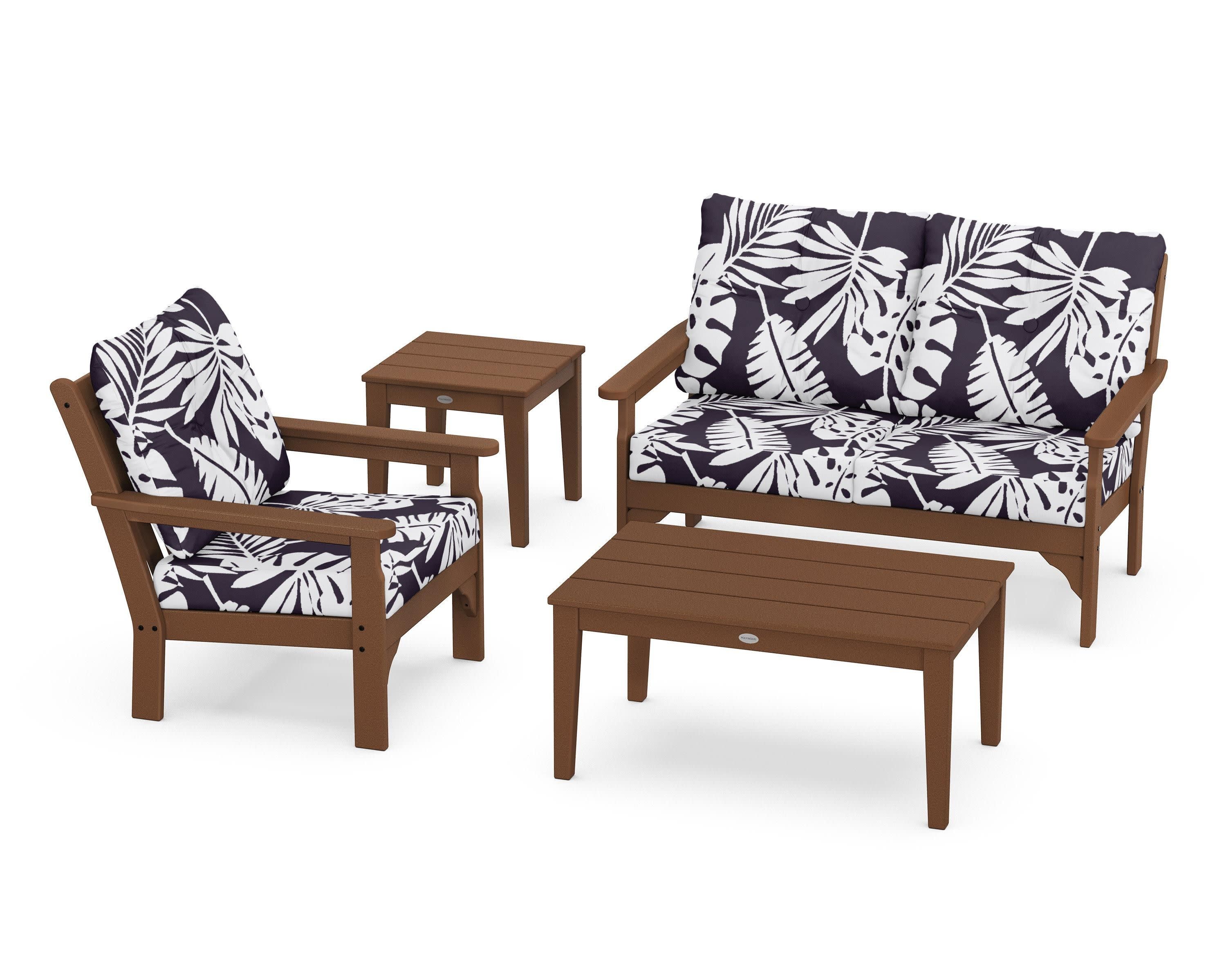 Vineyard 4-Piece Deep Seating Set in Teak / Leaf Navy