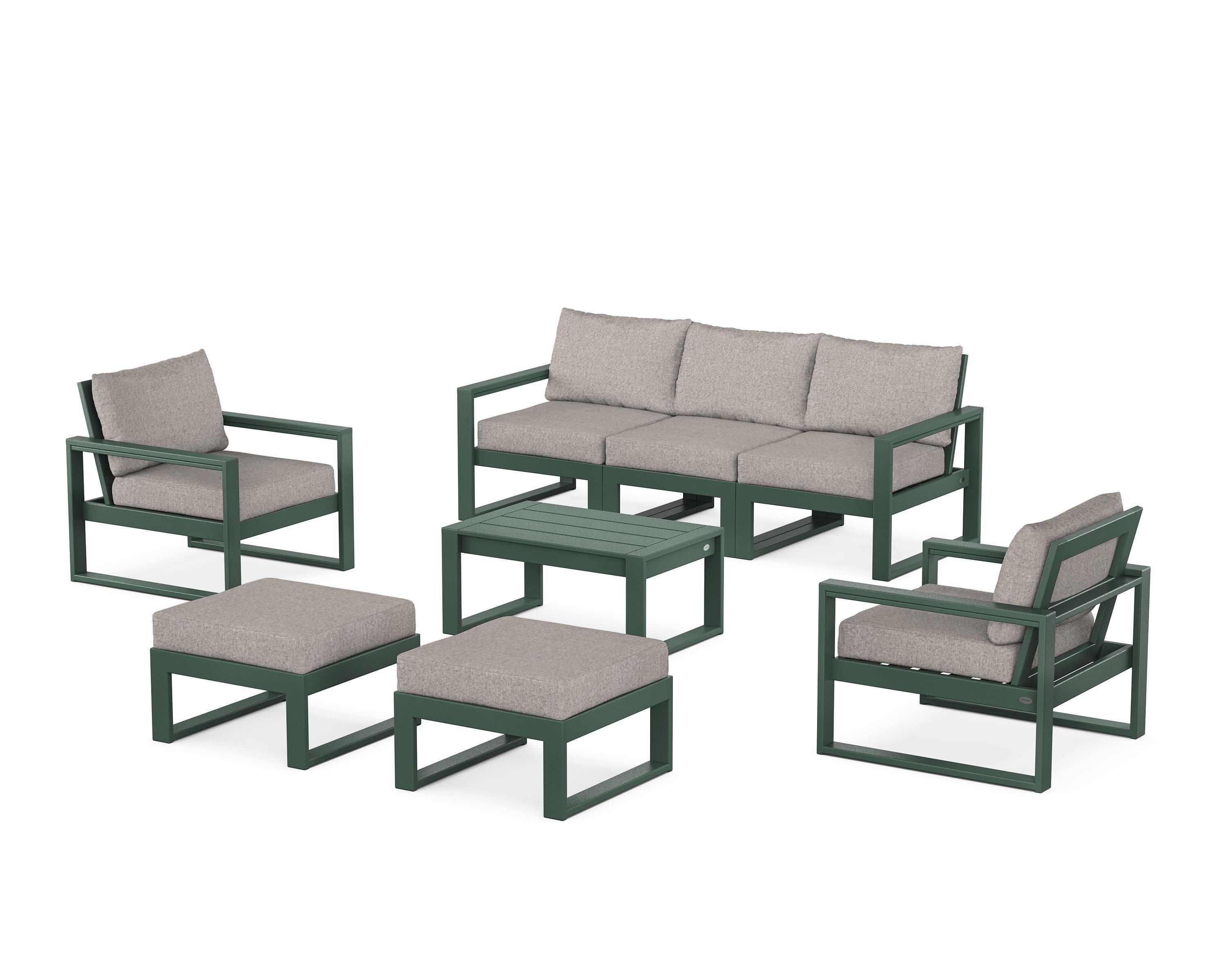 EDGE Sectional 8-Piece Lounge Sofa Set in Green / Weathered Tweed