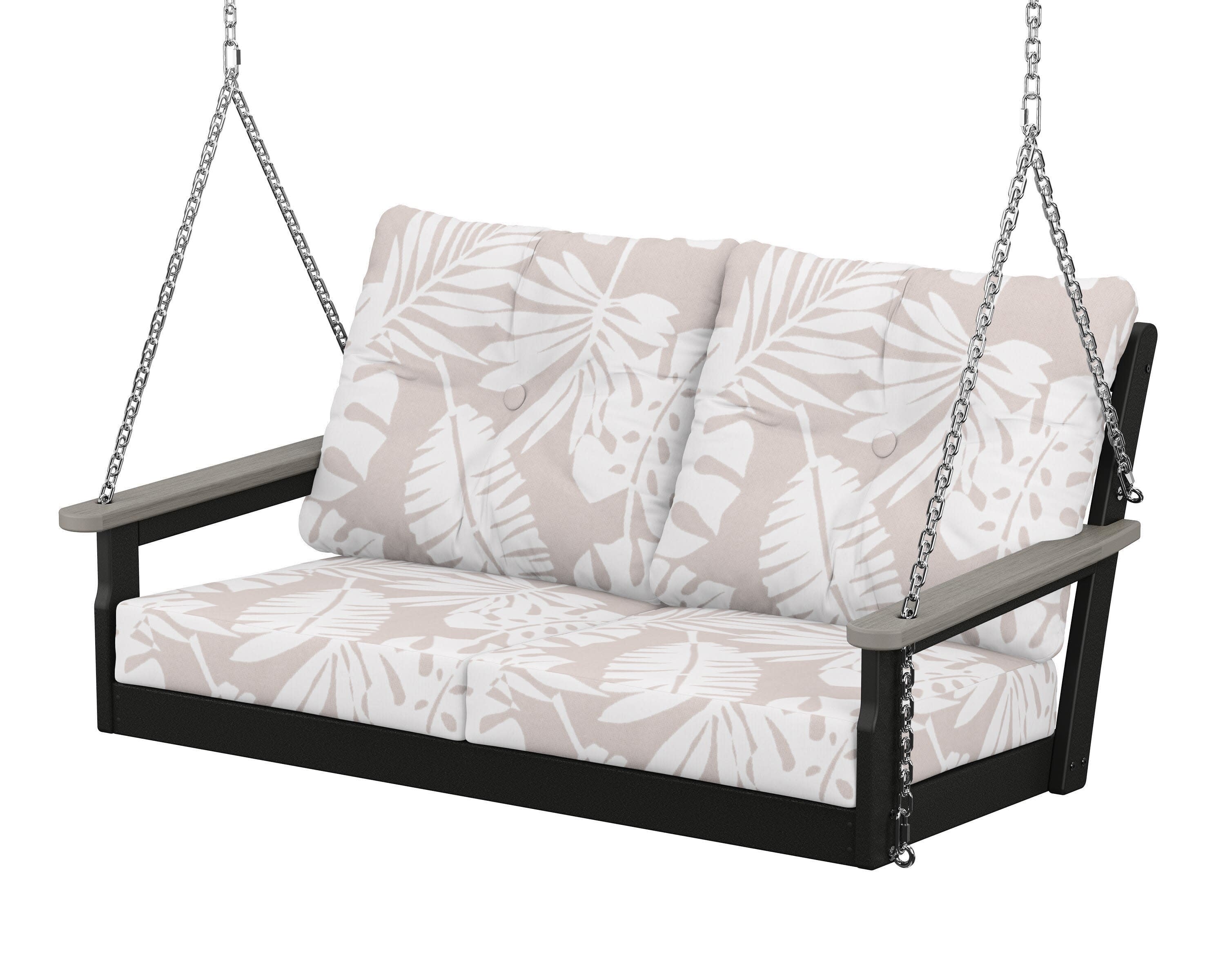 Vineyard Deep Seating Swing in Black / Driftwood / Leaf Dune Burlap