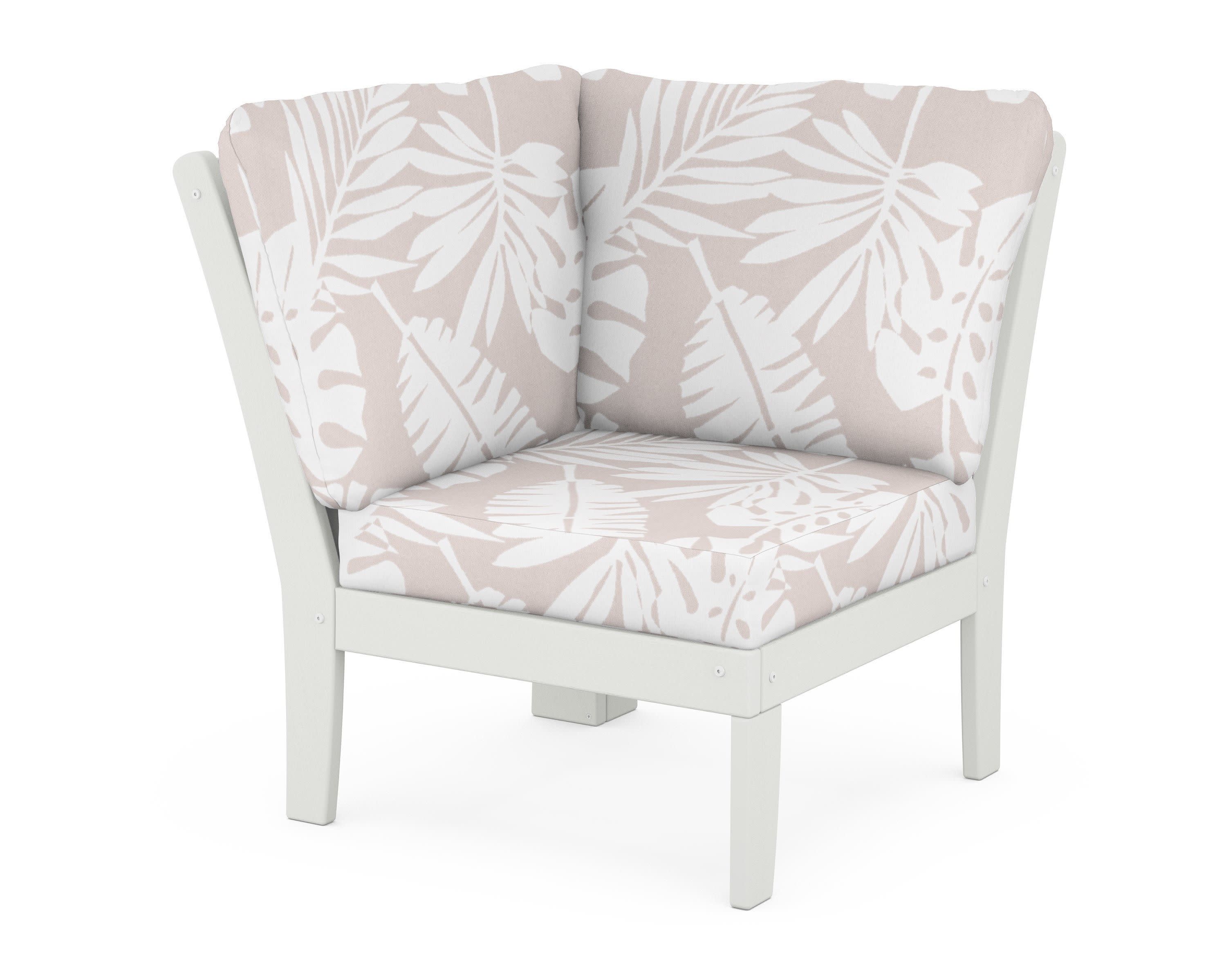 Braxton Modular Corner Chair in Vintage White / Leaf Dune Burlap