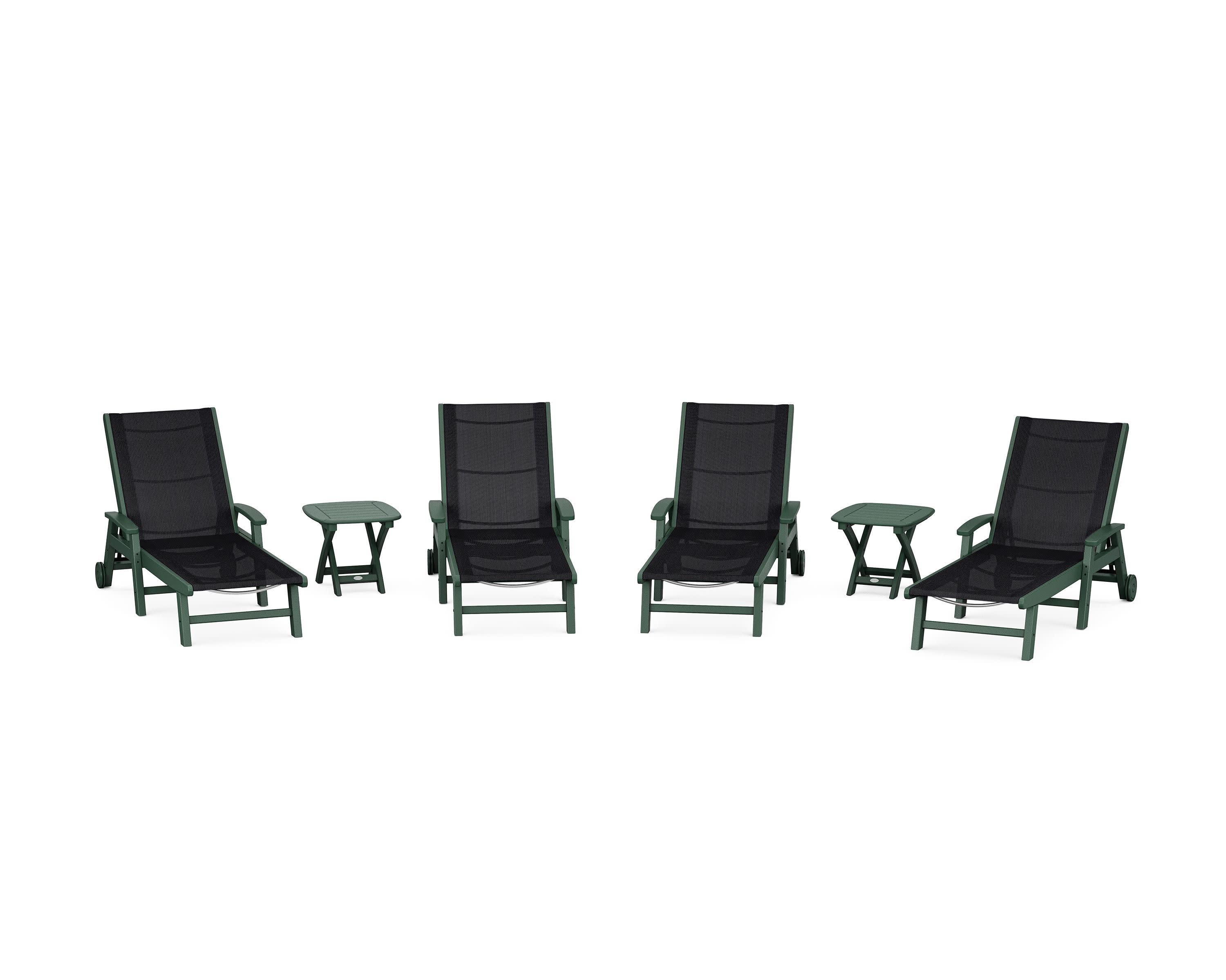 Coastal Chaise 6-Piece Set with Wheels in Green / Black Sling