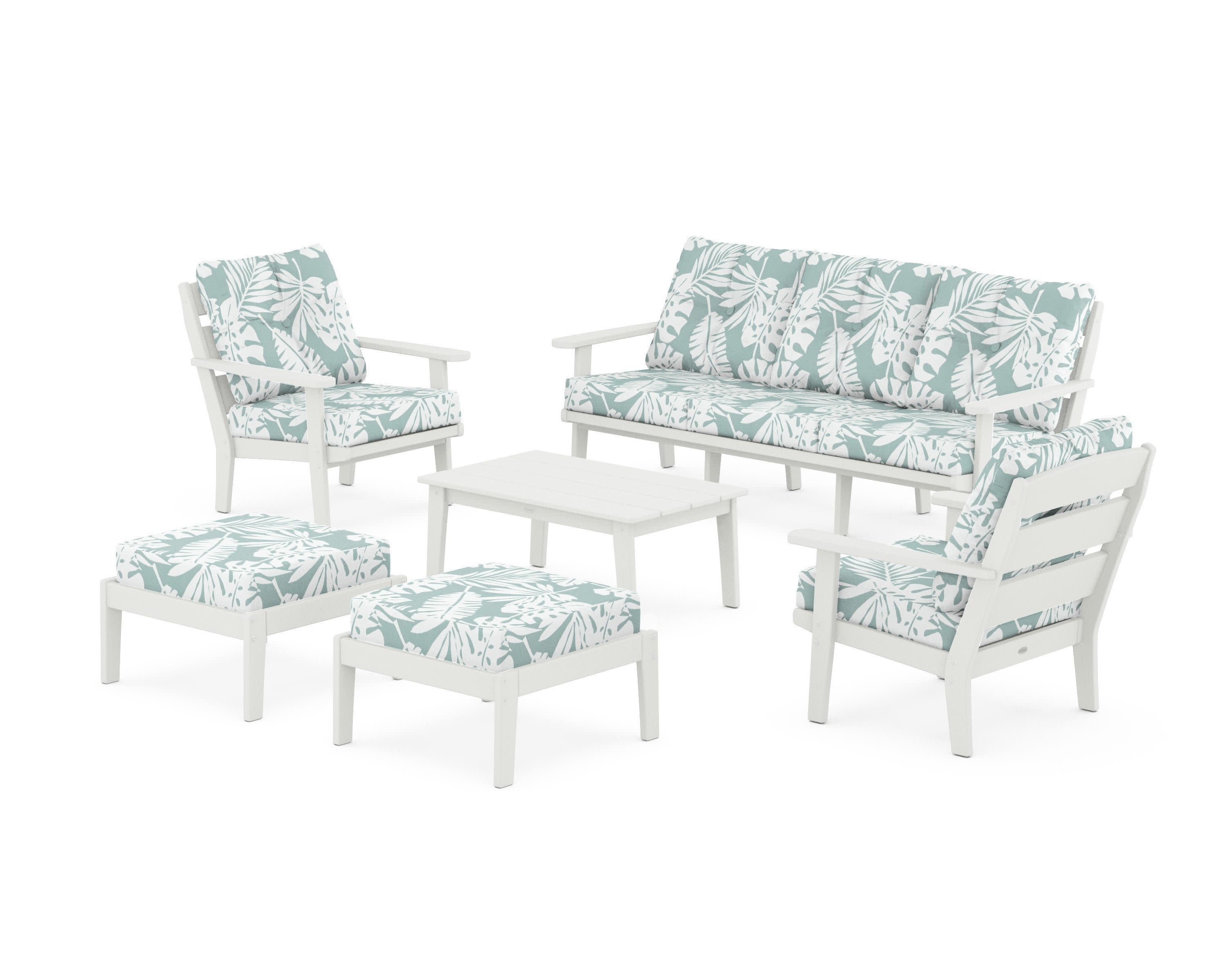 Lakeside 6-Piece Lounge Sofa Set in Vintage White / Leaf Glacier Spa