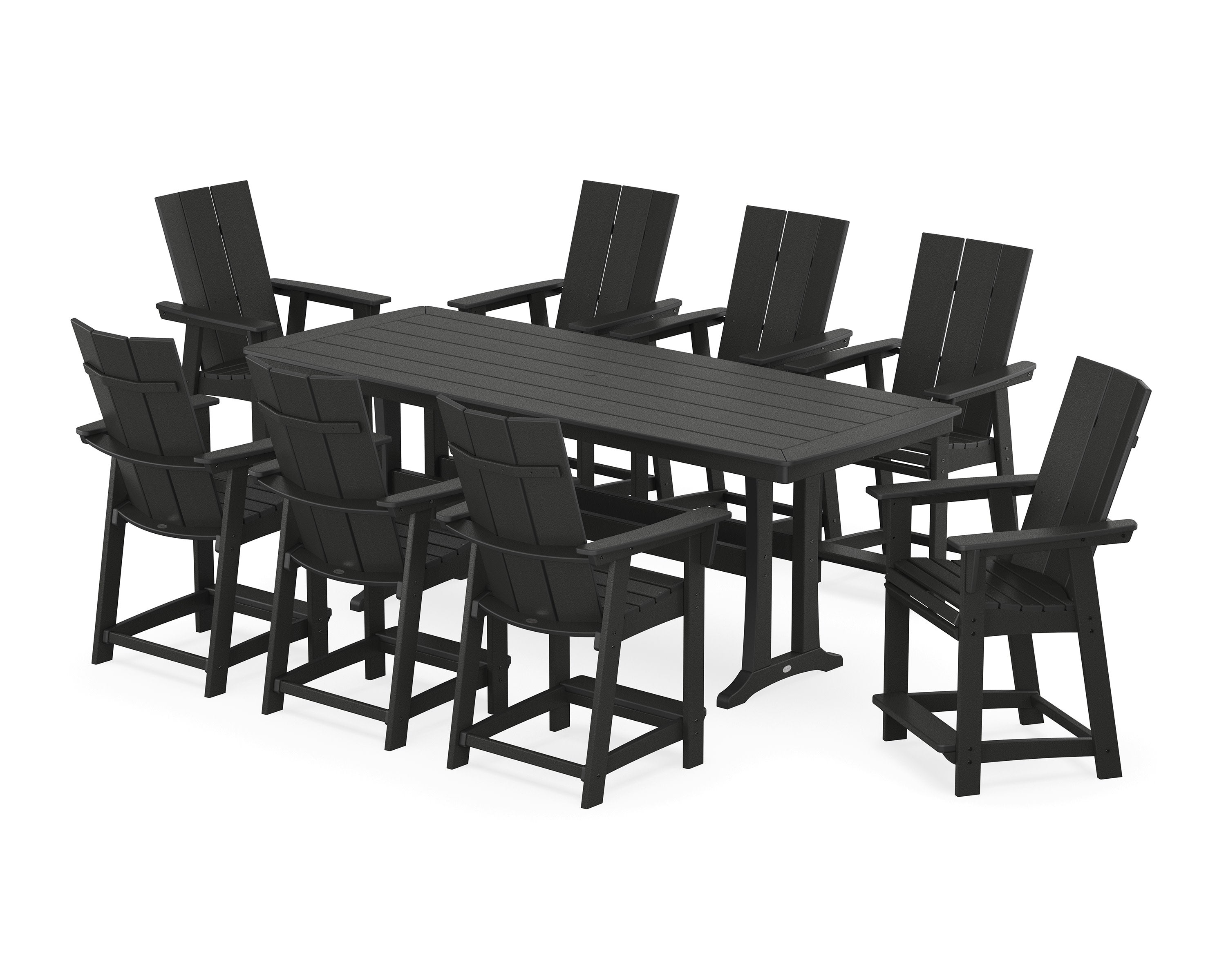 Modern Curveback Adirondack 9-Piece Counter Set with Trestle Legs in Black