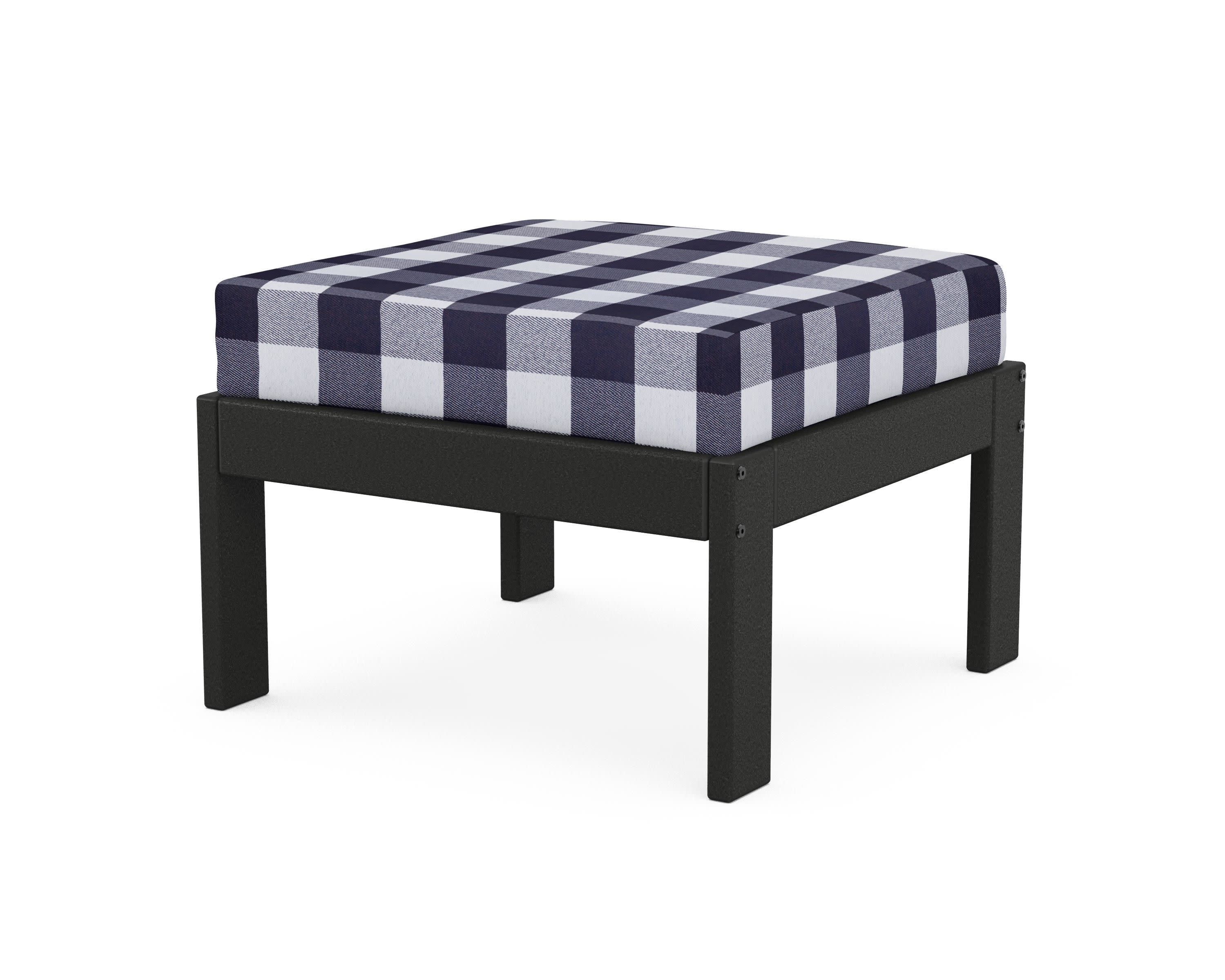 Vineyard Modular Ottoman in Black / Buffalo Plaid Navy