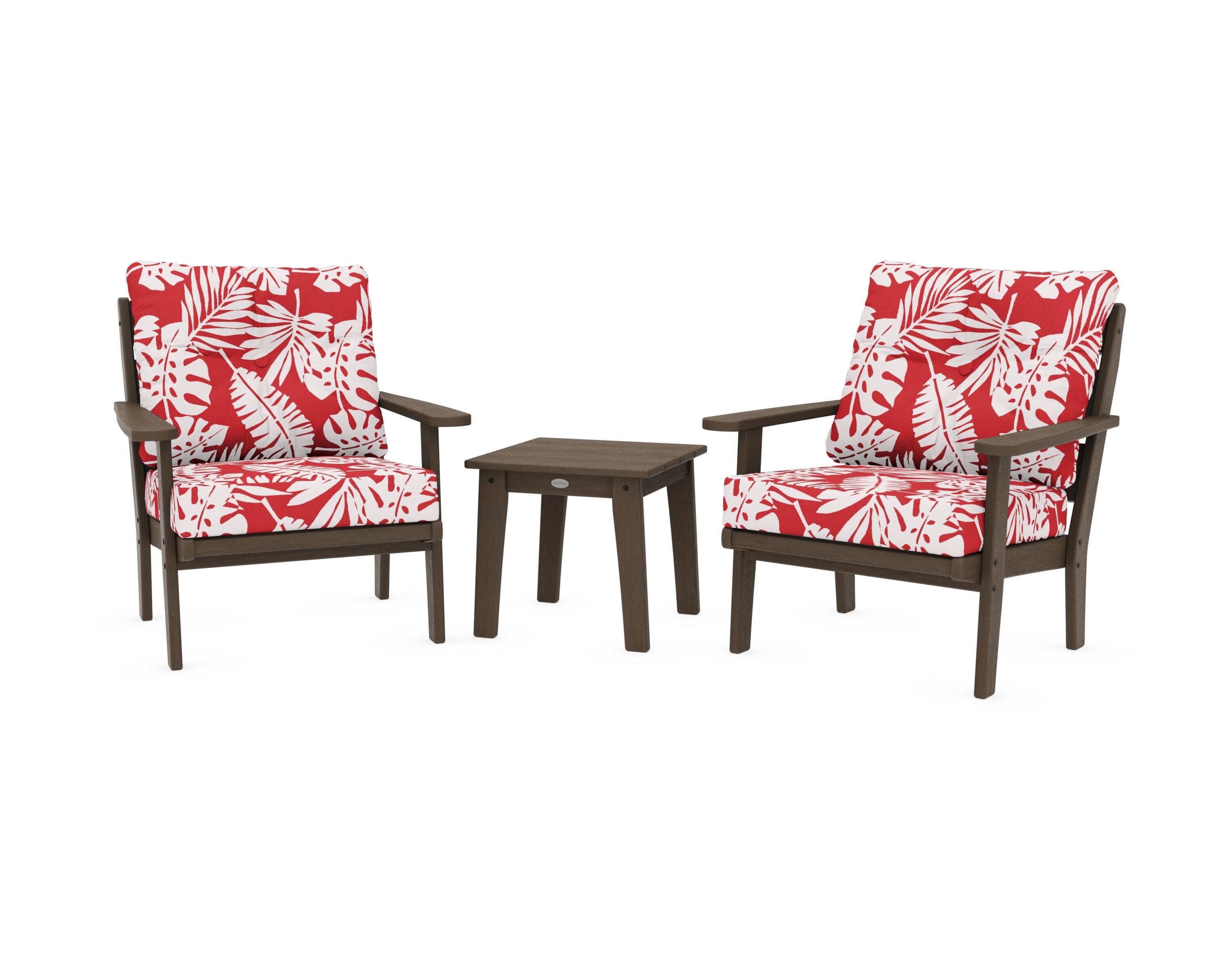 Lakeside 3-Piece Deep Seating Chair Set in Kona / Leaf Crimson