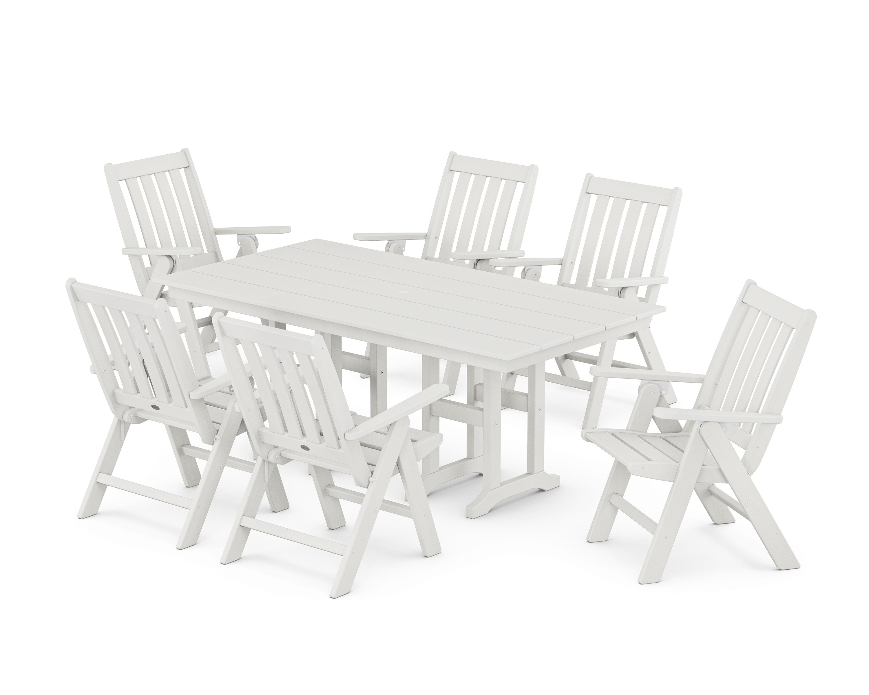 Vineyard Folding Chair 7-Piece Farmhouse Dining Set in Vintage White