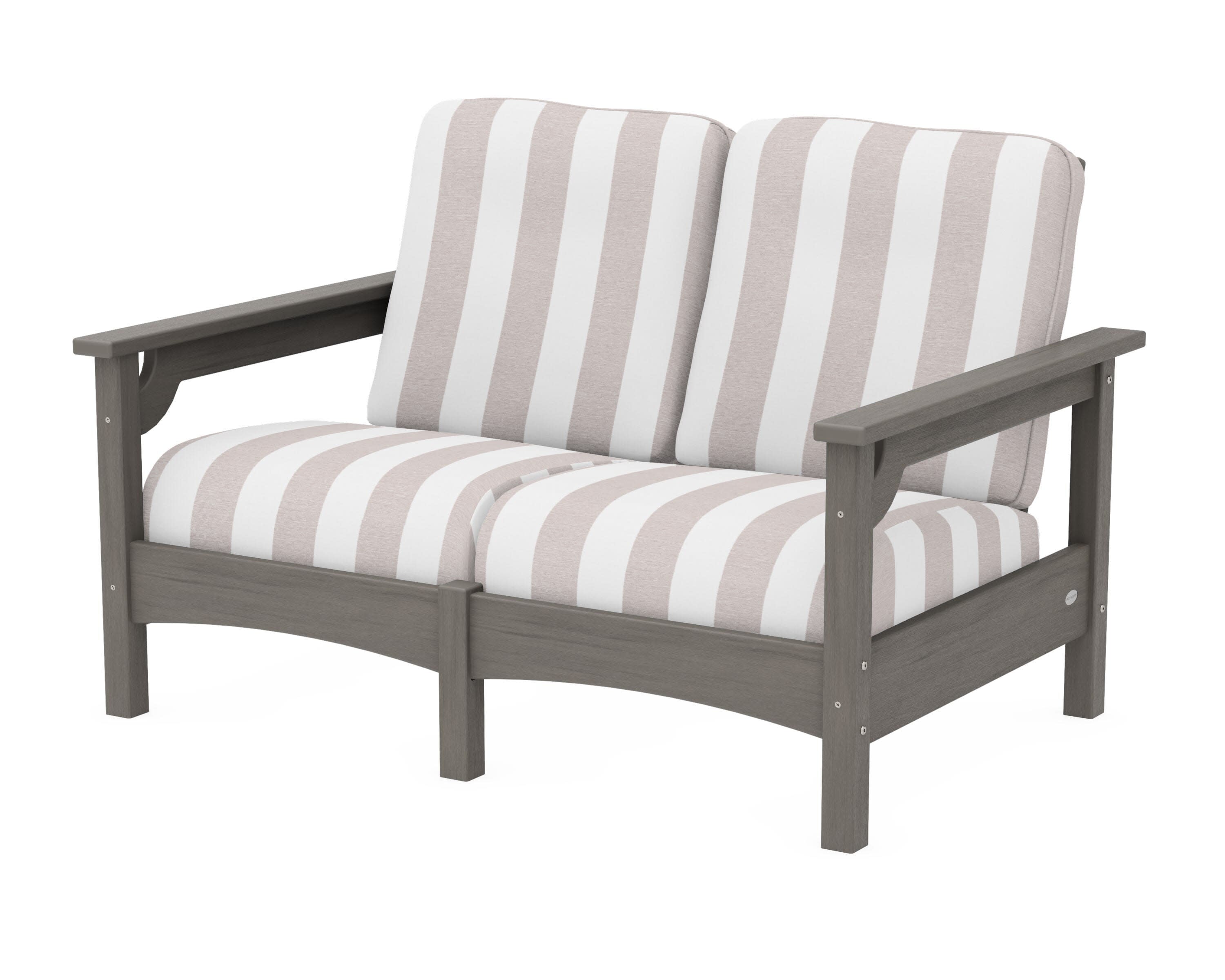 Club Loveseat in Driftwood / Cabana Stripe Dune Burlap